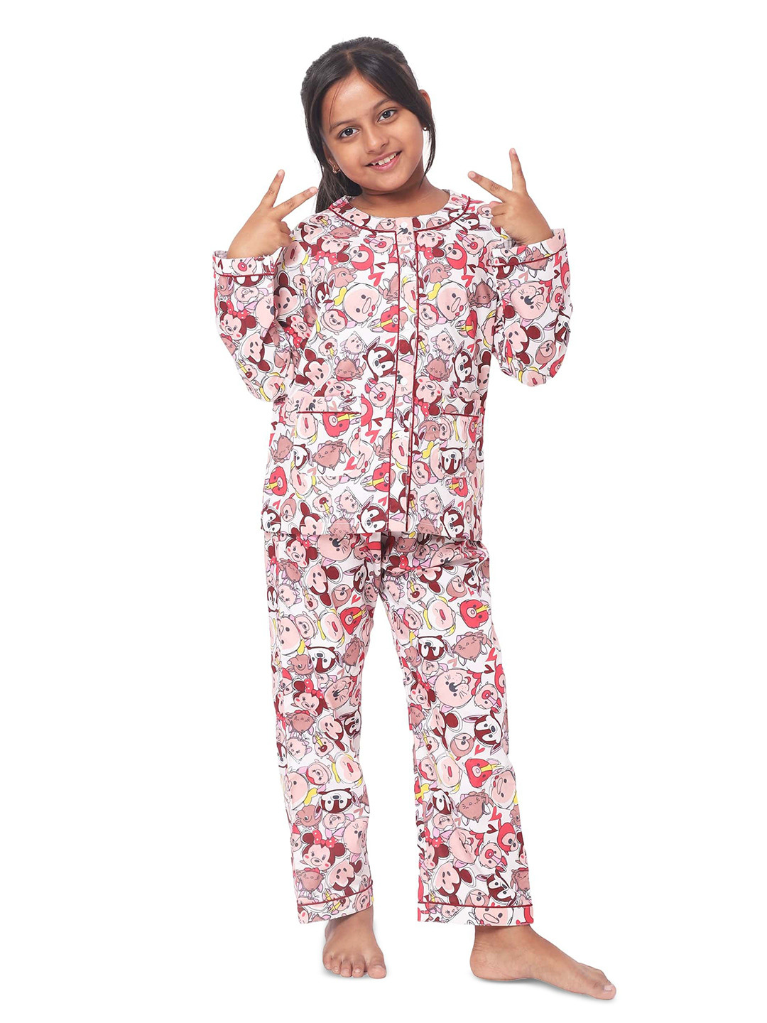

Sleepy tots Girls Printed Pure Cotton Maxi Nightsuits, Pink