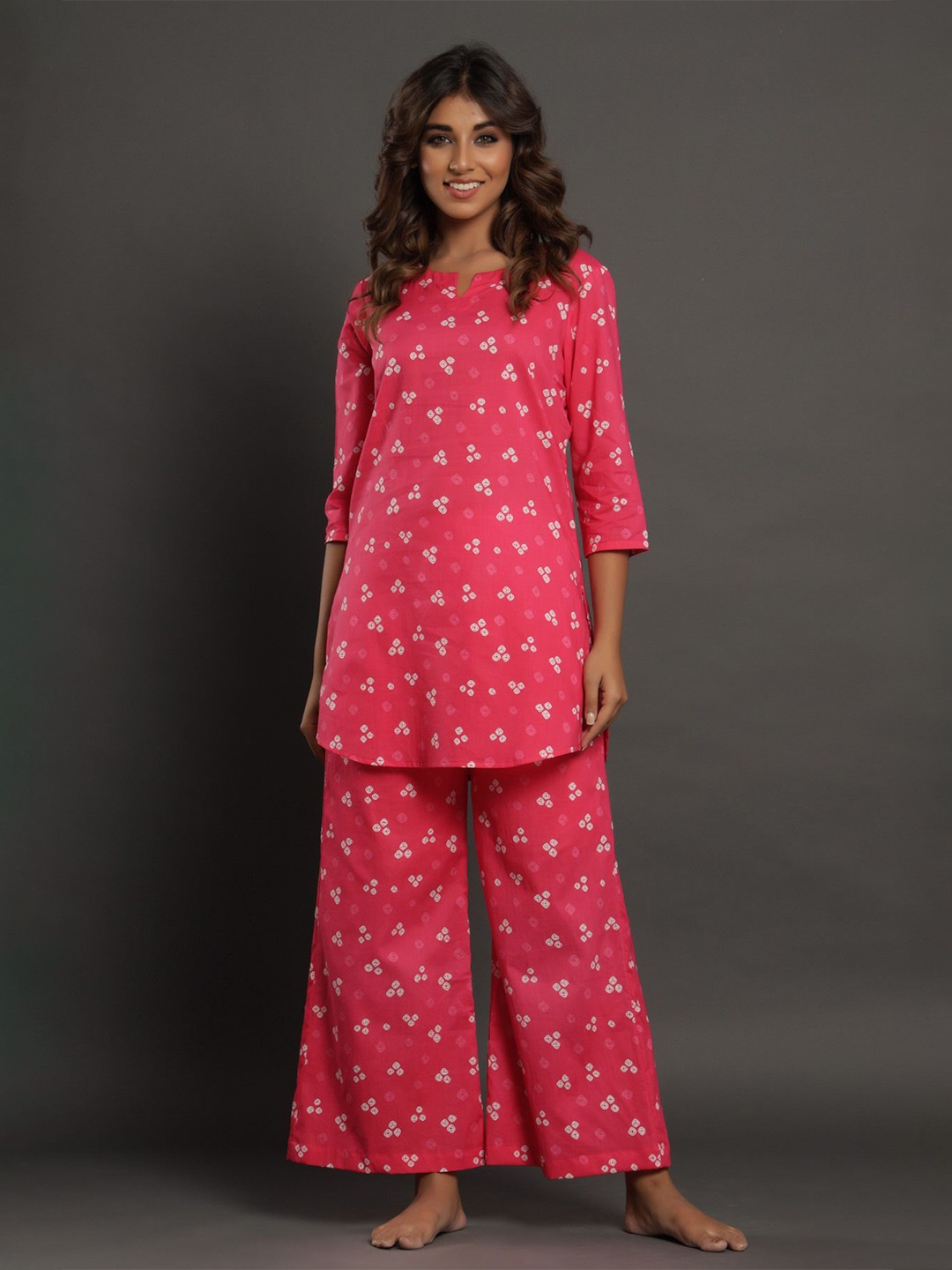 

JISORA Women Printed Pure Cotton Night suit, Pink