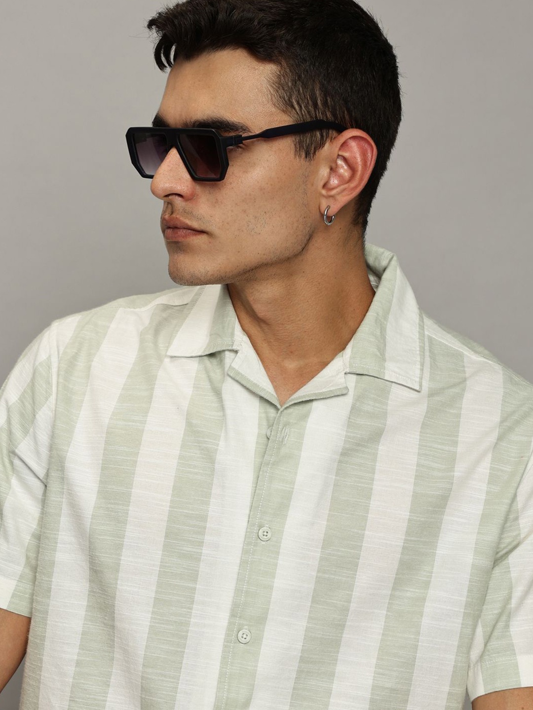 

The Roadster Lifestyle Co. Men Premium Relaxed Fit Vertical Striped Cotton Casual Shirt, Olive