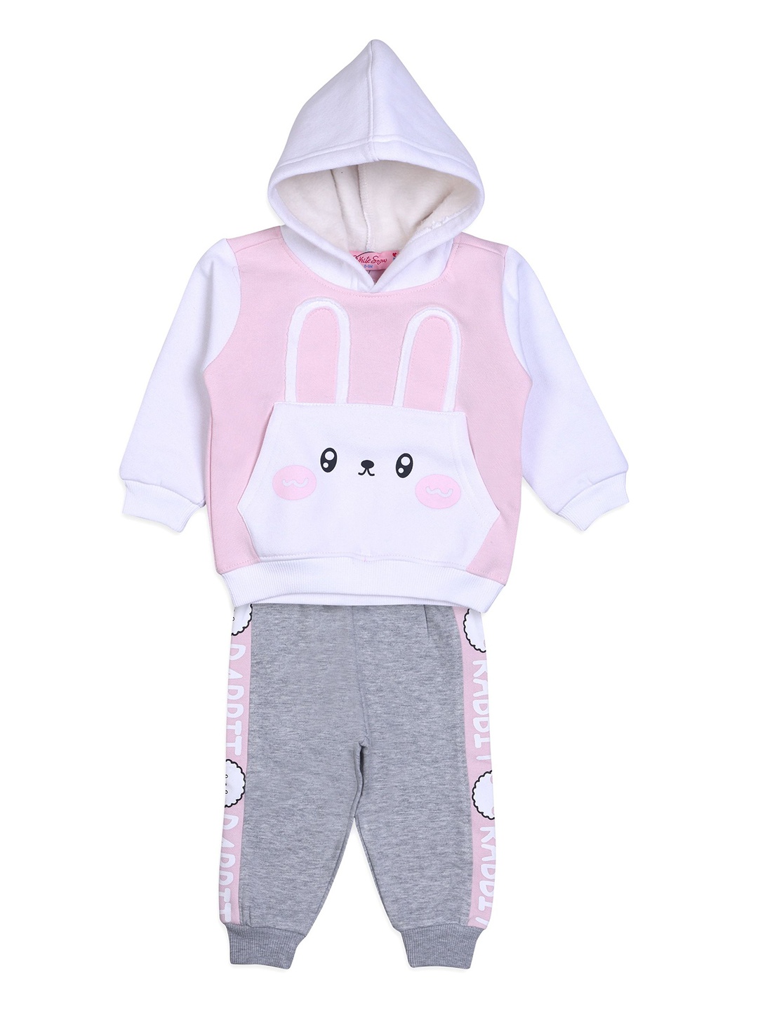 

White Snow Infants Girls Embroidered Hooded Fleece Sweatshirt With Joggers, Pink