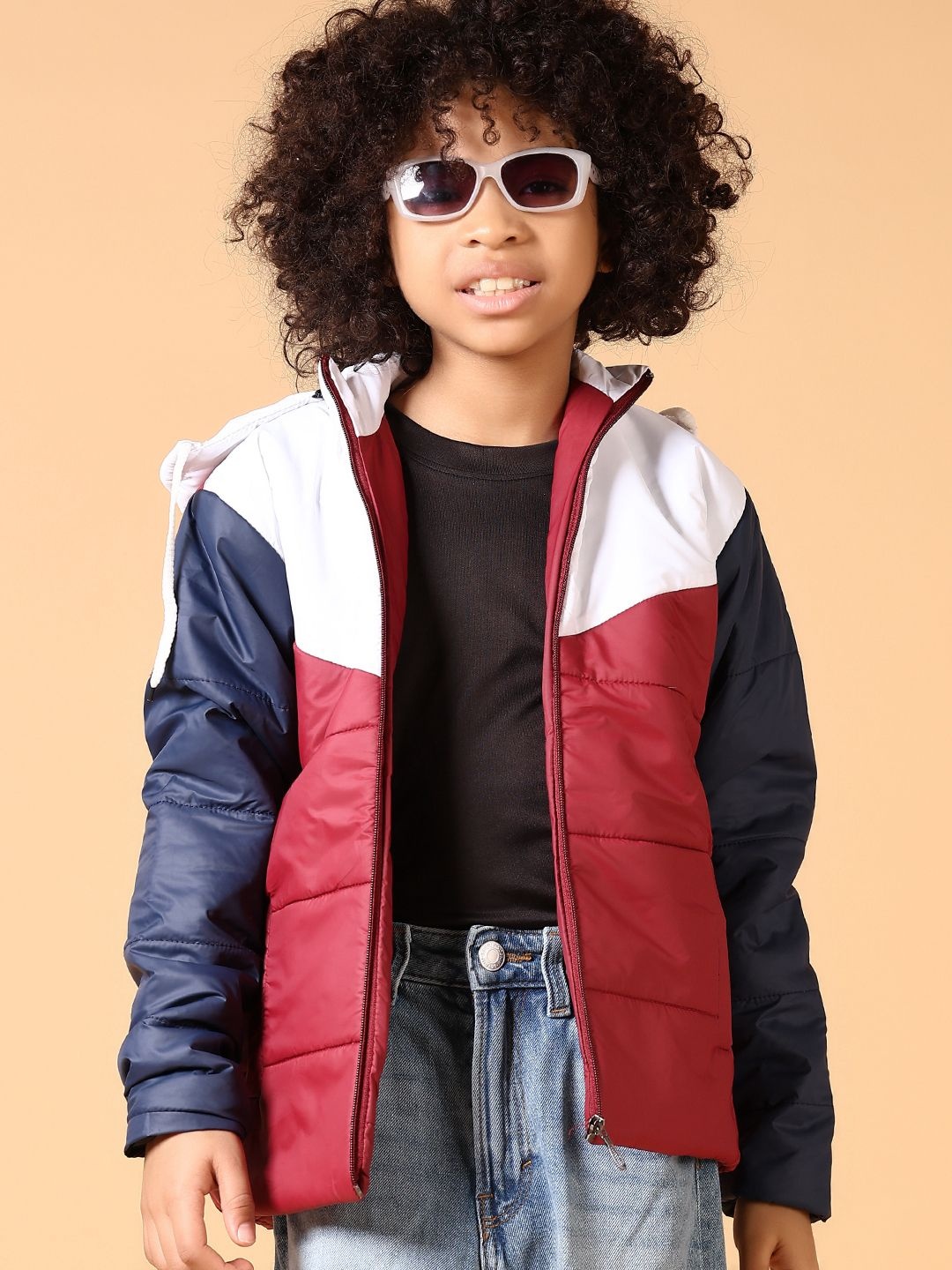 

V-Mart Boys Hooded Colourblocked Cotton Casual Padded Jacket, Navy blue