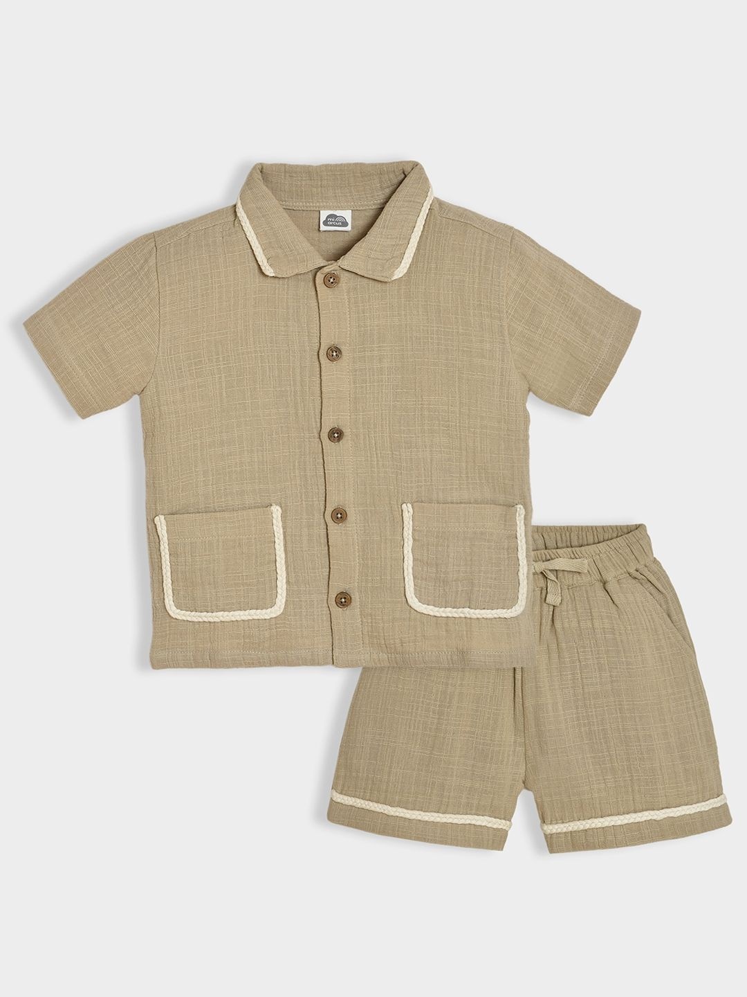 

MiArcus Kids Pure Cotton Shirt With Shorts, Beige