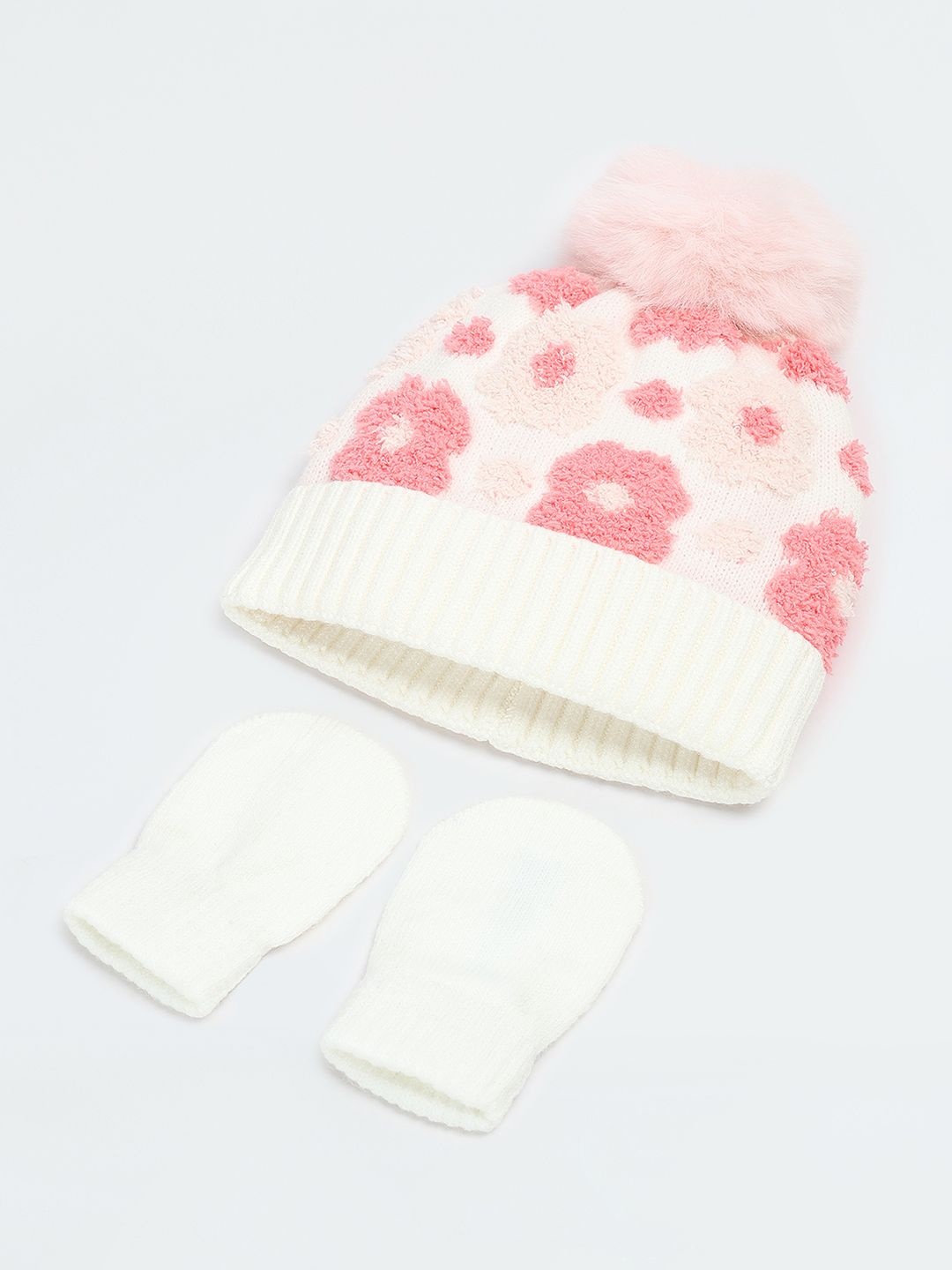 

max Girls Pack Of 2 Embroidered Acrylic Mittens With Beanie, White