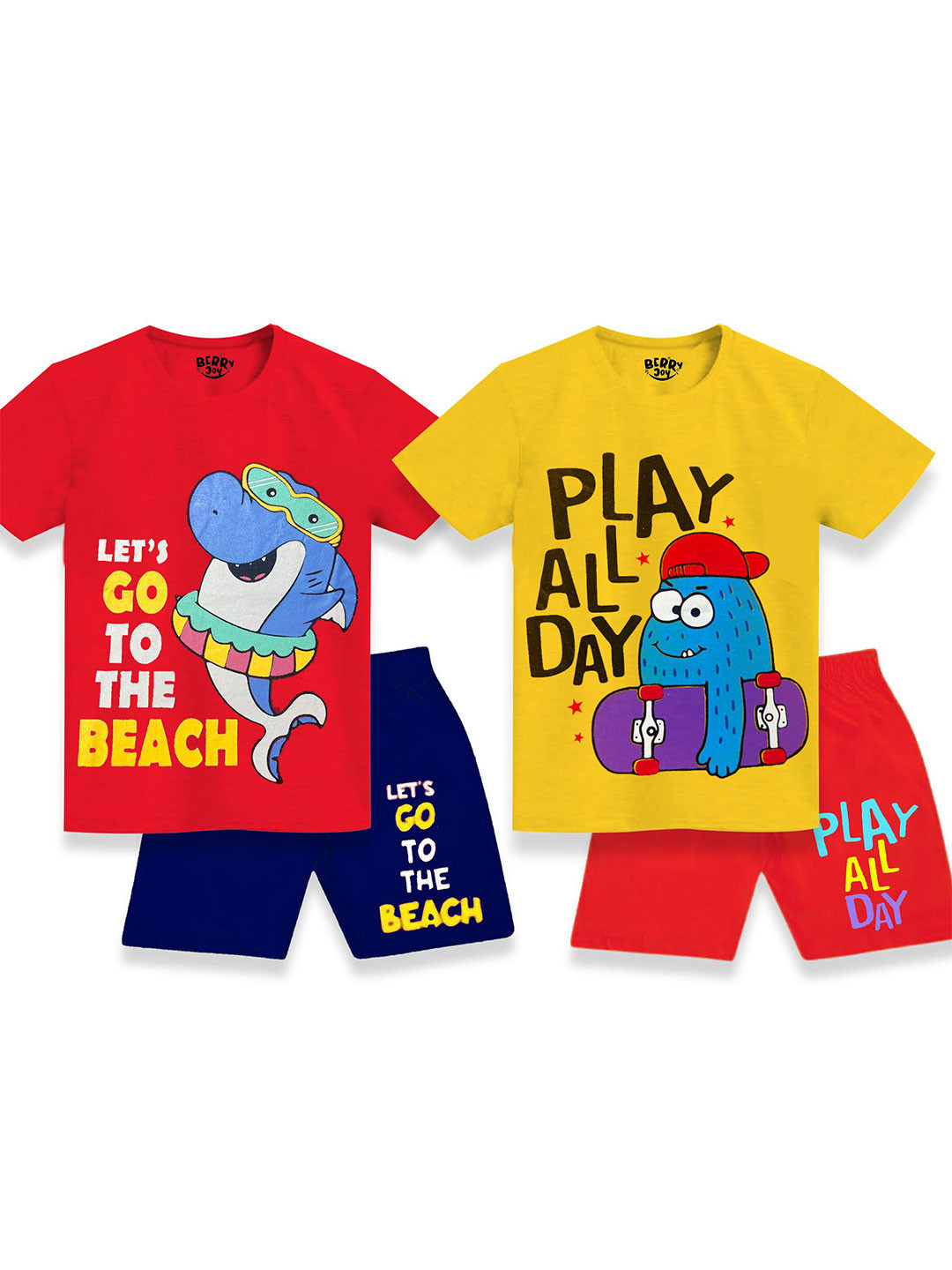 

BERRYJOY Boys Pack Of 2 Printed Short Sleeves T-Shirt With Shorts, Red