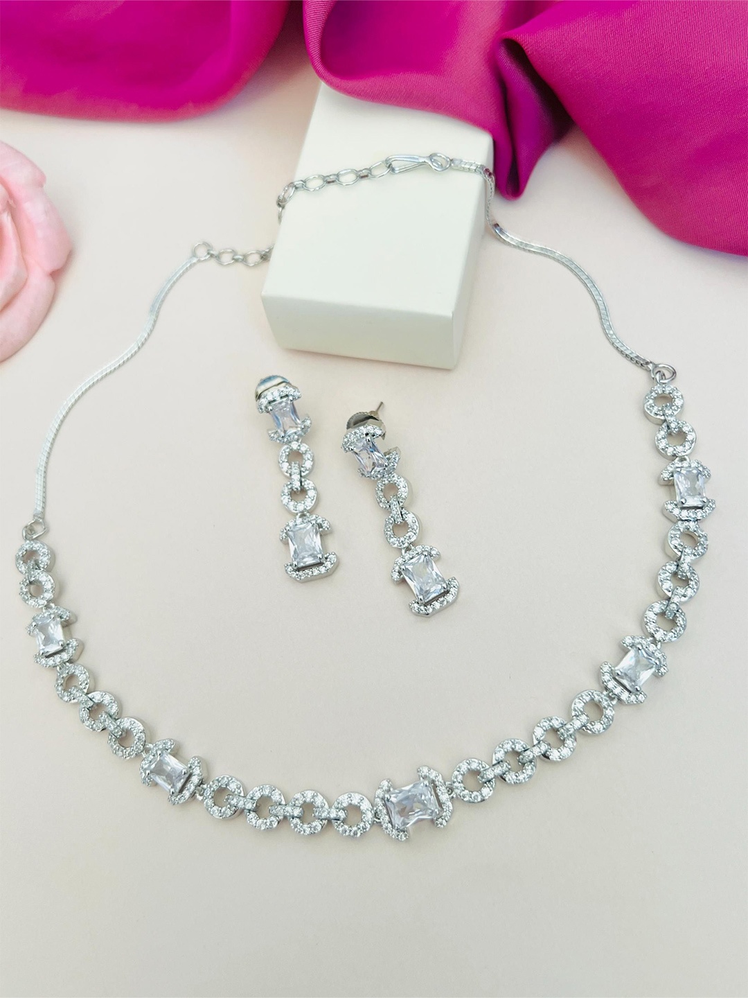 

ABDESIGNS Enchanting Silver Plated American Diamond Necklace