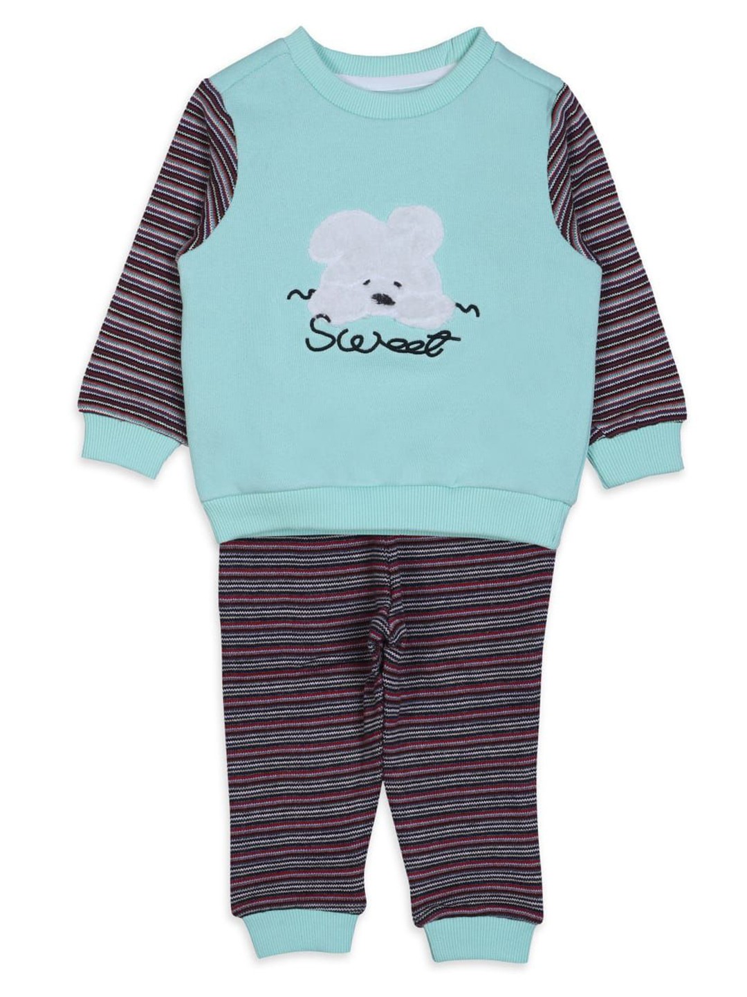 

White Snow Boys Embroidered Round Neck Sweatshirt With Jogger, Turquoise blue