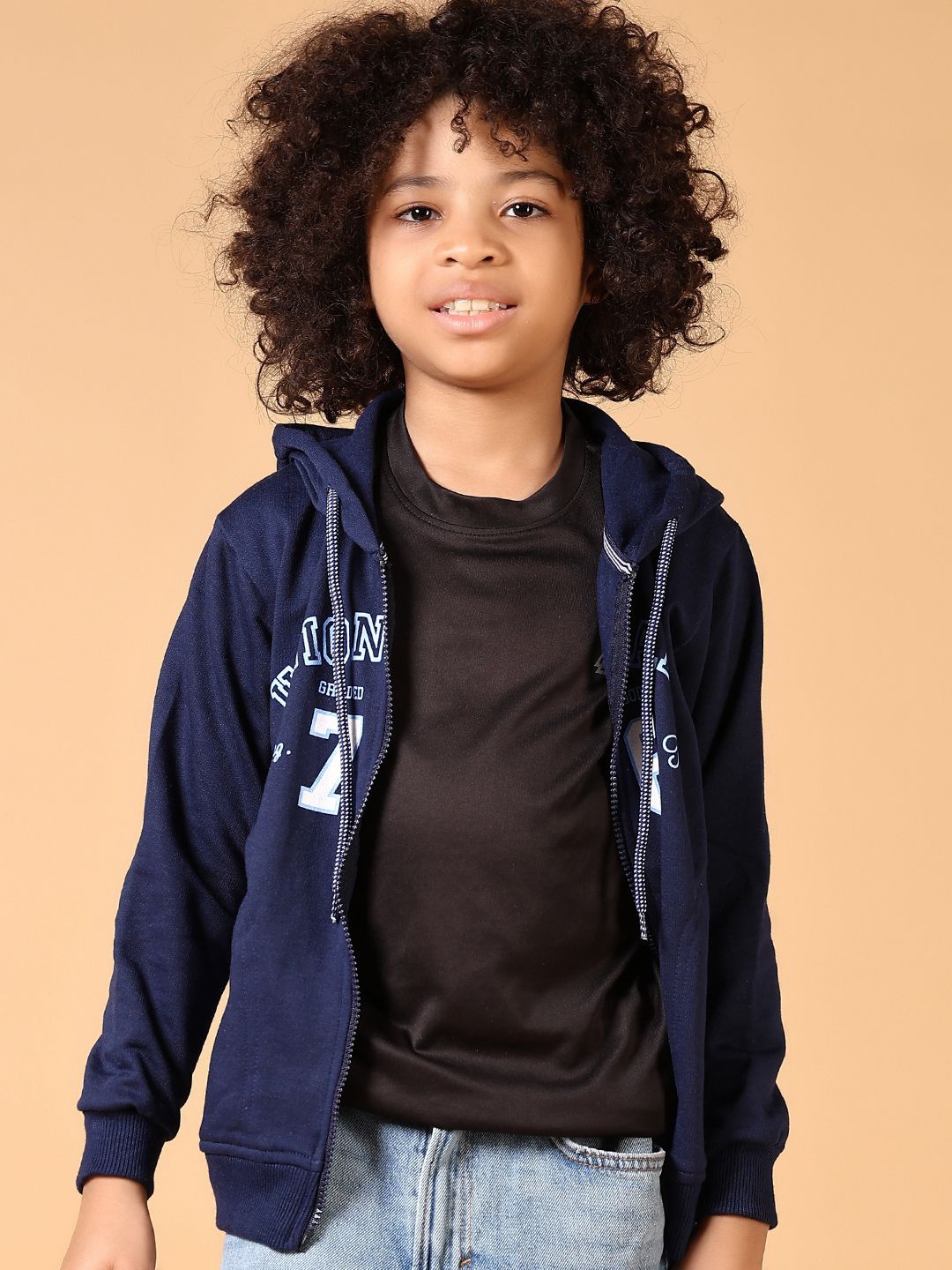 

V-Mart Boys Cotton Printed Hooded Sweatshirt, Navy blue