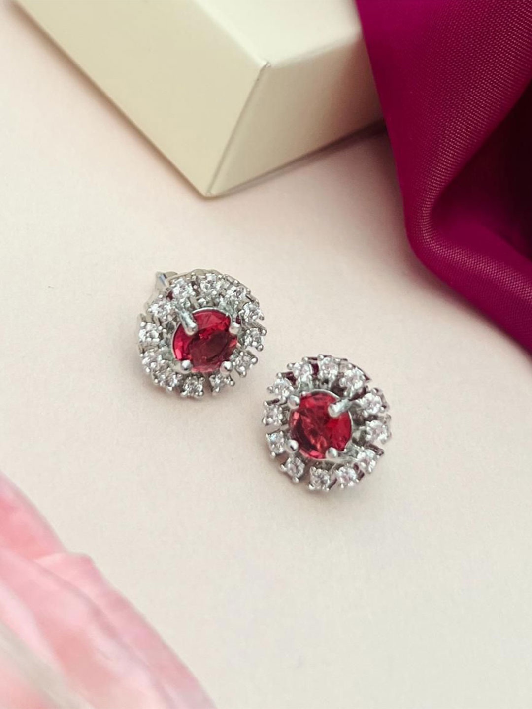 

ABDESIGNS Silver-Plated American Diamond Circular Studded Studs