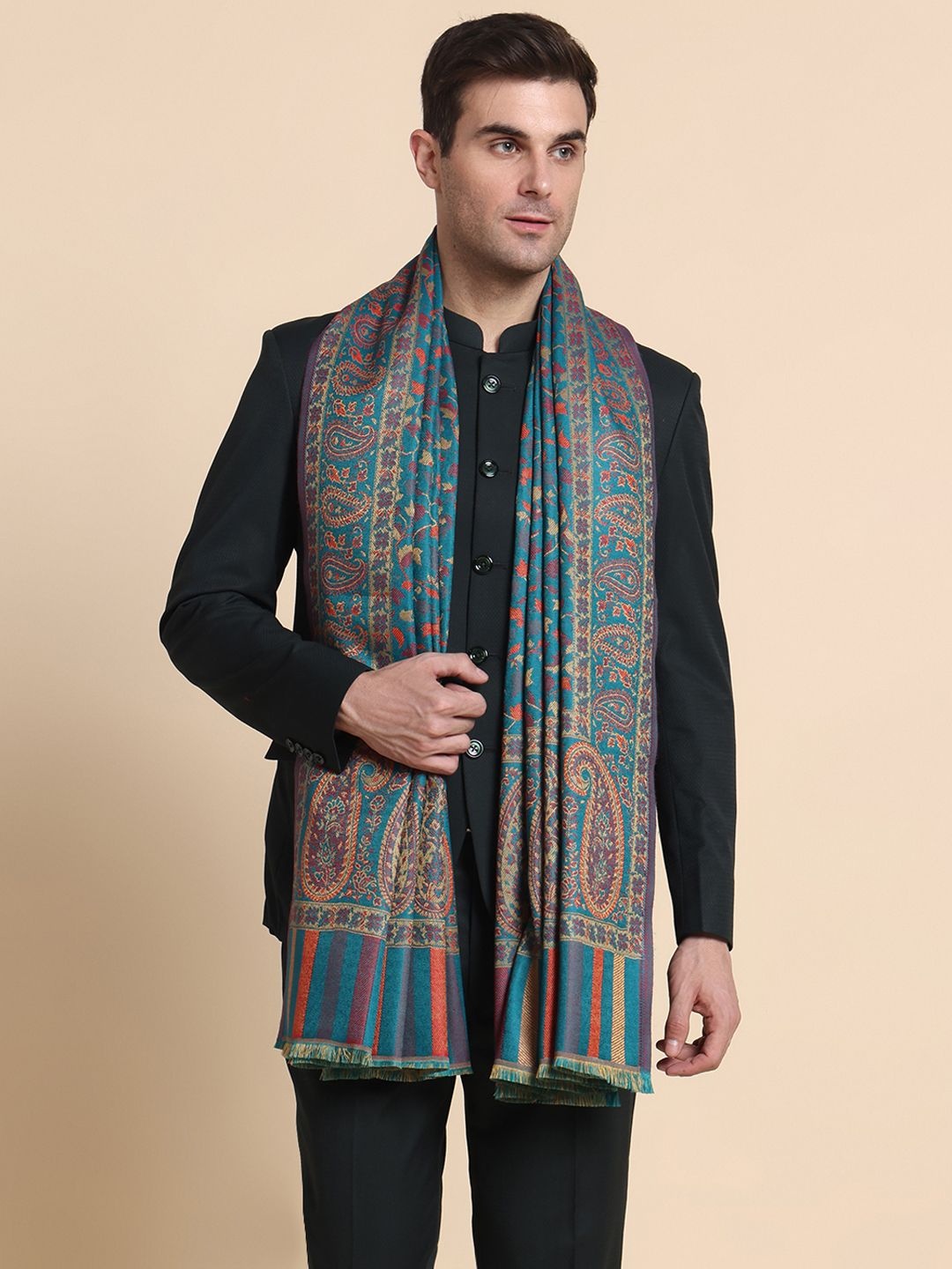 

WEAVERS VILLA Men Paisley Woven Design Shawl, Green