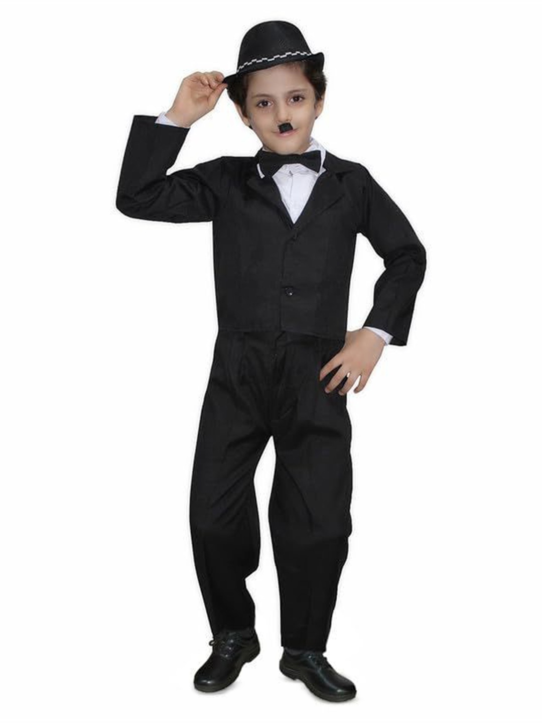 

Kaku Fancy dresses Boys Comic Character Charlie Chaplin Costume Shirt With Trouser & Coat, Black