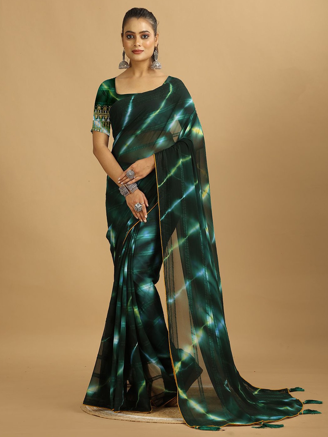 

A.V.M. SILK MILLS Tie and Dye Saree, Green
