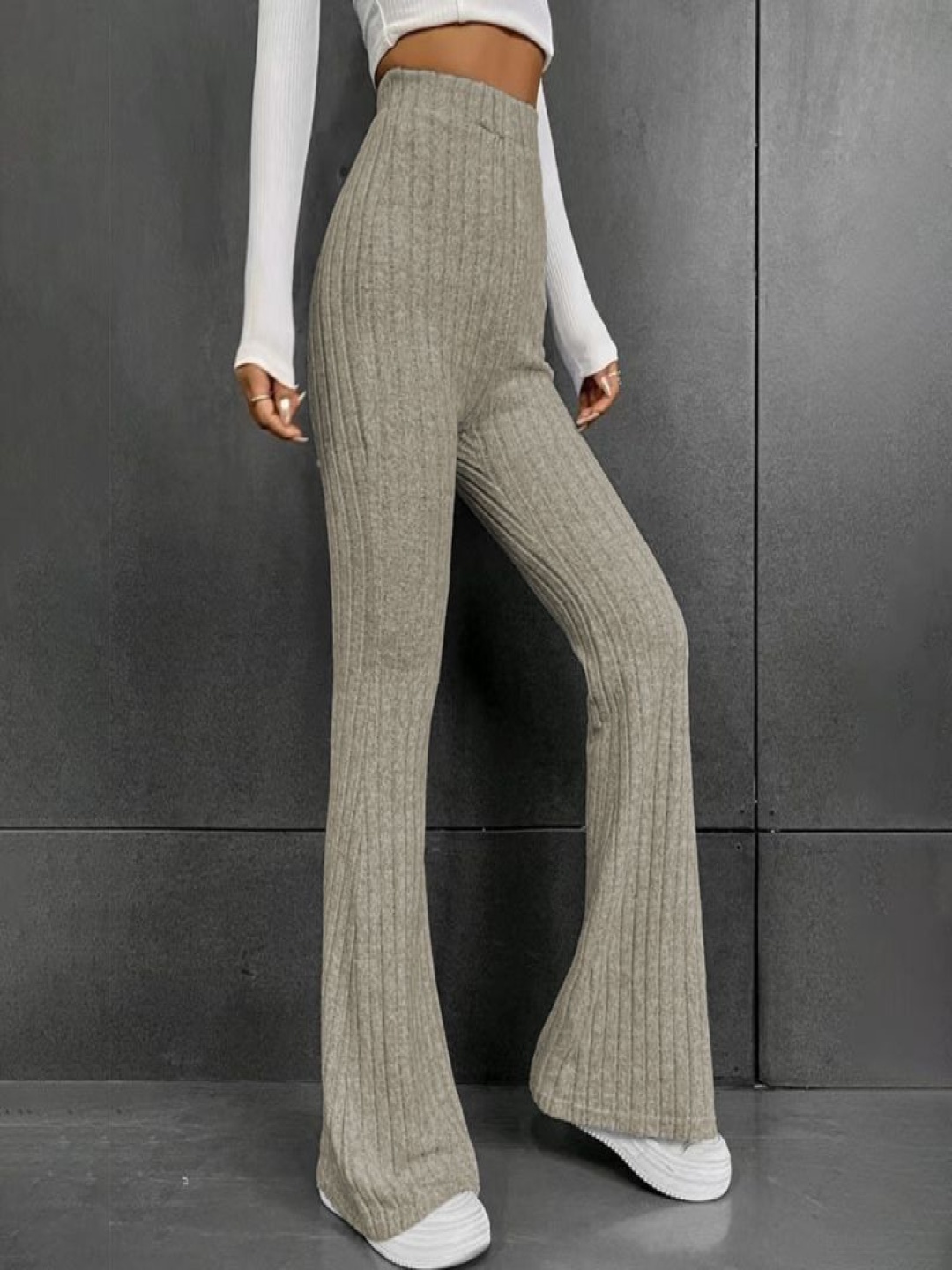 

StyleCast Women Straight Fit Wide Leg Trousers, Grey