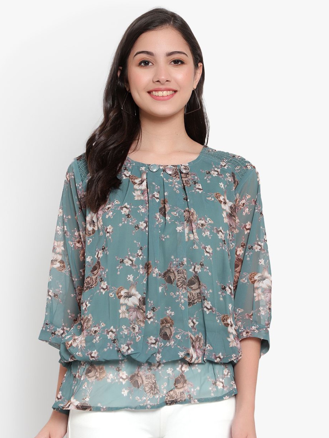 

Moda Rapido Women Floral Printed Blouson Top, Green