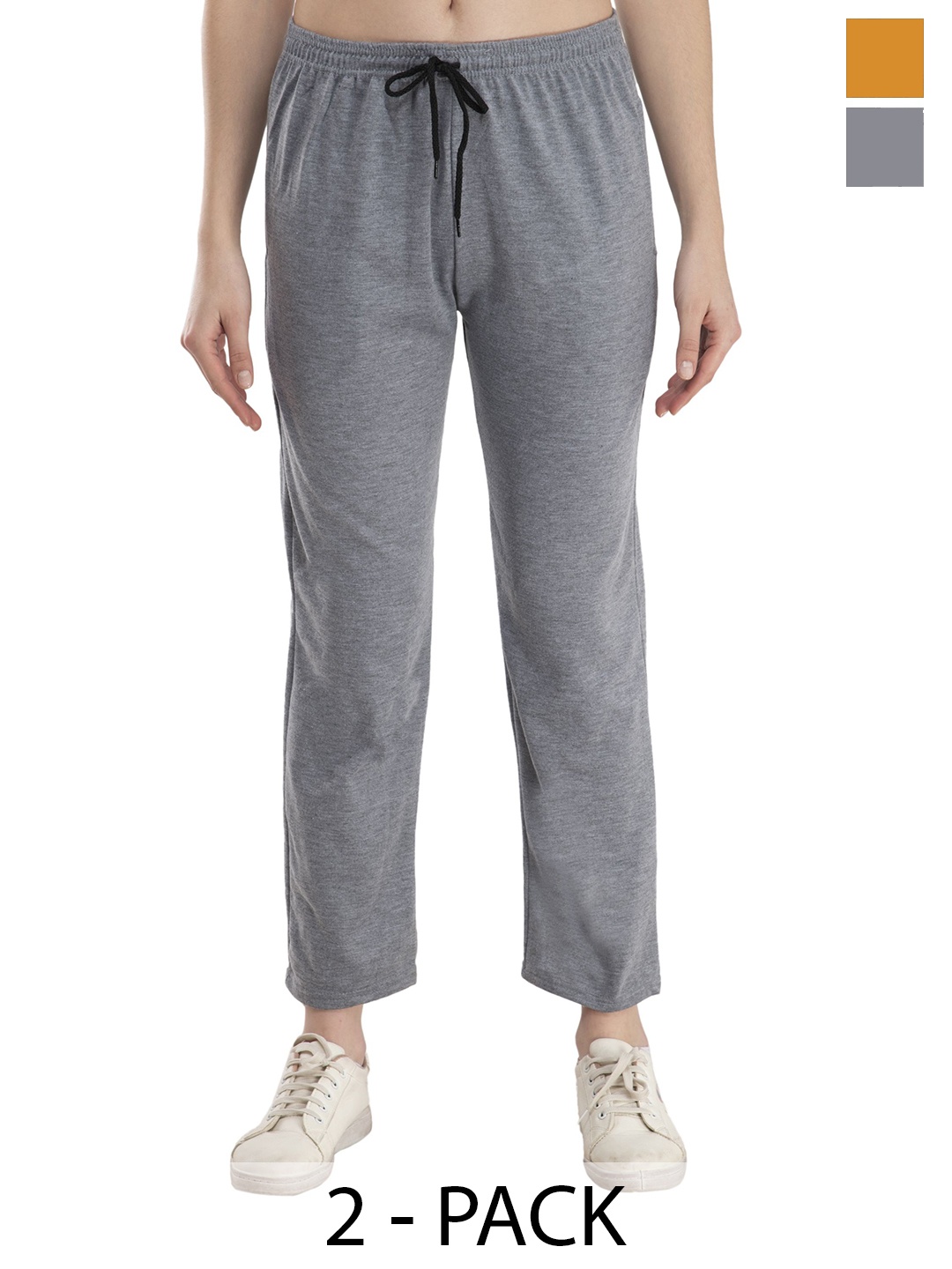 

IndiWeaves Women Pack Of 2 Mid Rise Track Pants, Grey
