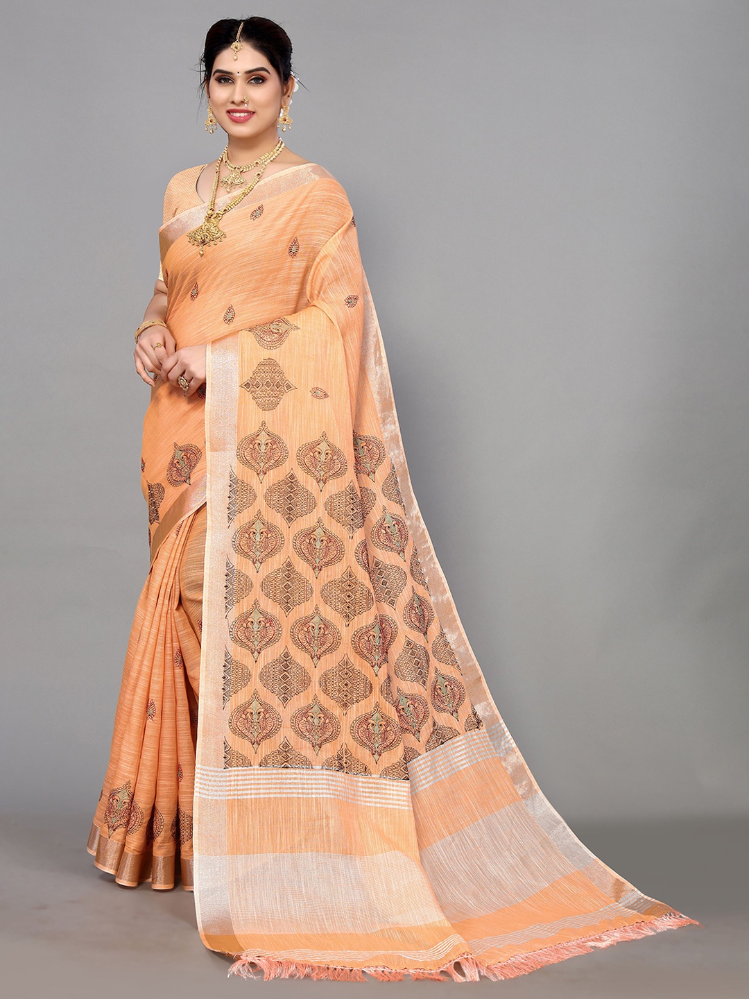 

A.V.M. SILK MILLS Ethnic Motifs Printed Saree, Orange