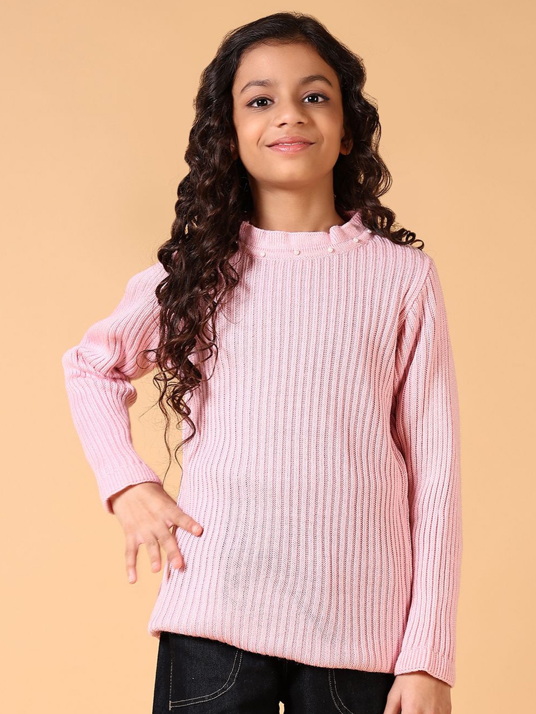 

V-Mart Girls Self Design Cable Knit Cotton Pullover, Pink