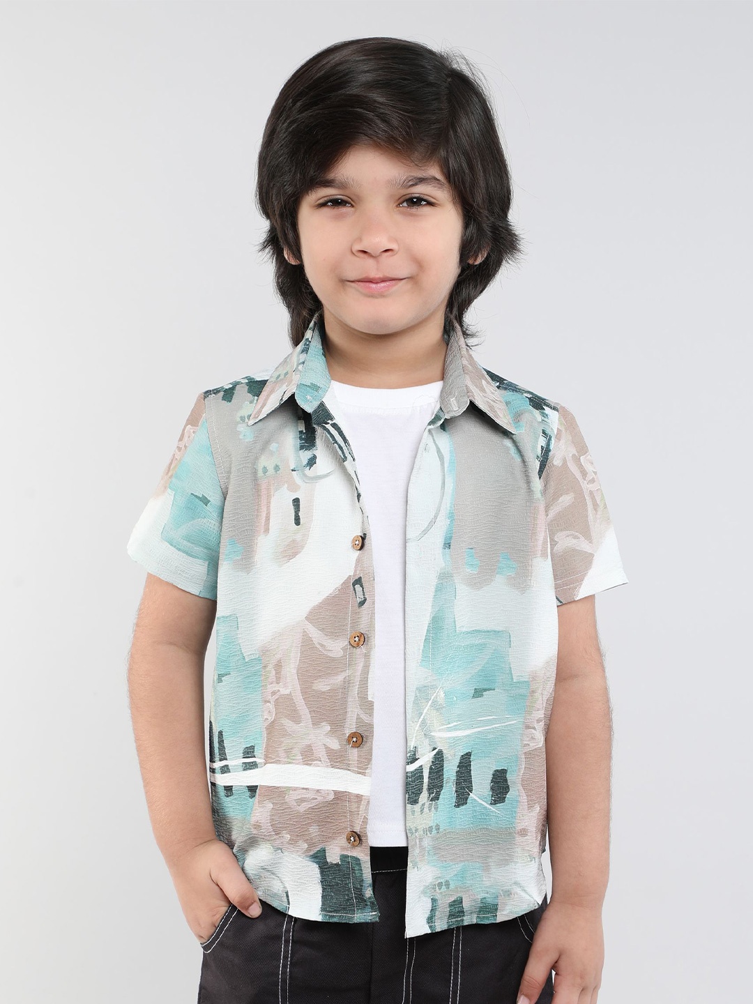 

taffykids Boys Abstract Printed Relaxed Fit Casual Shirt, Grey