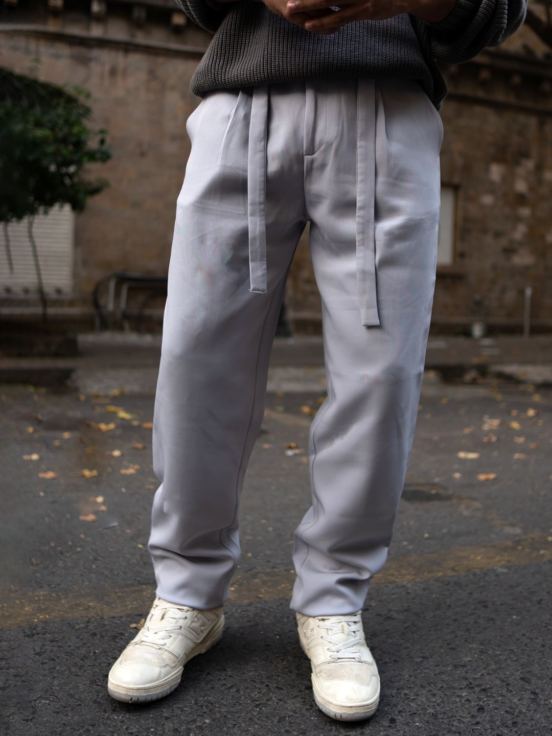 

Powerlook Men Grey Pleated Trousers With Belt