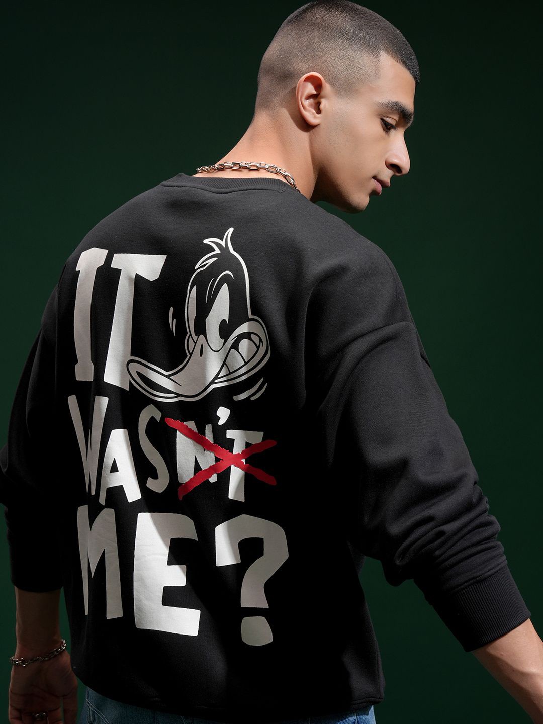 

HIGHLANDER Warner Bros Daffy Duck Men Drop Shoulder Oversized Sweatshirt, Black