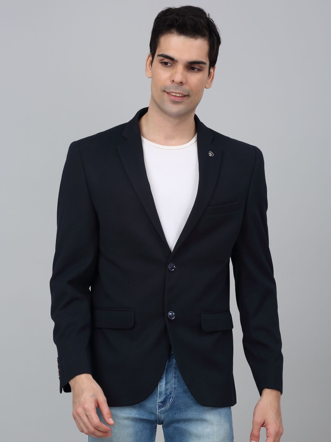 

Cantabil Notched Lapel Single Breasted Blazer, Navy blue