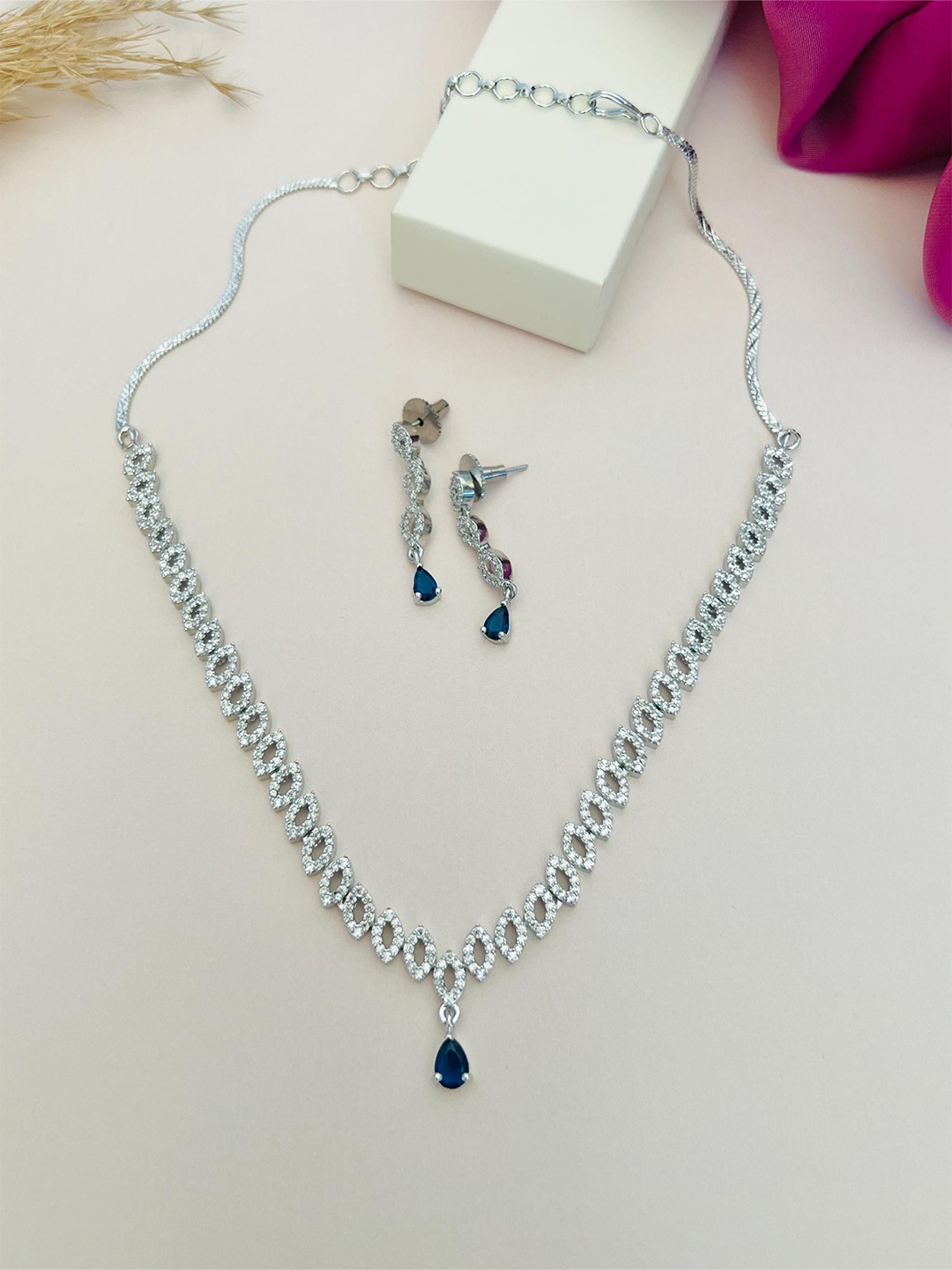 

ABDESIGNS Enchanting Silver Plated American Diamond Necklace