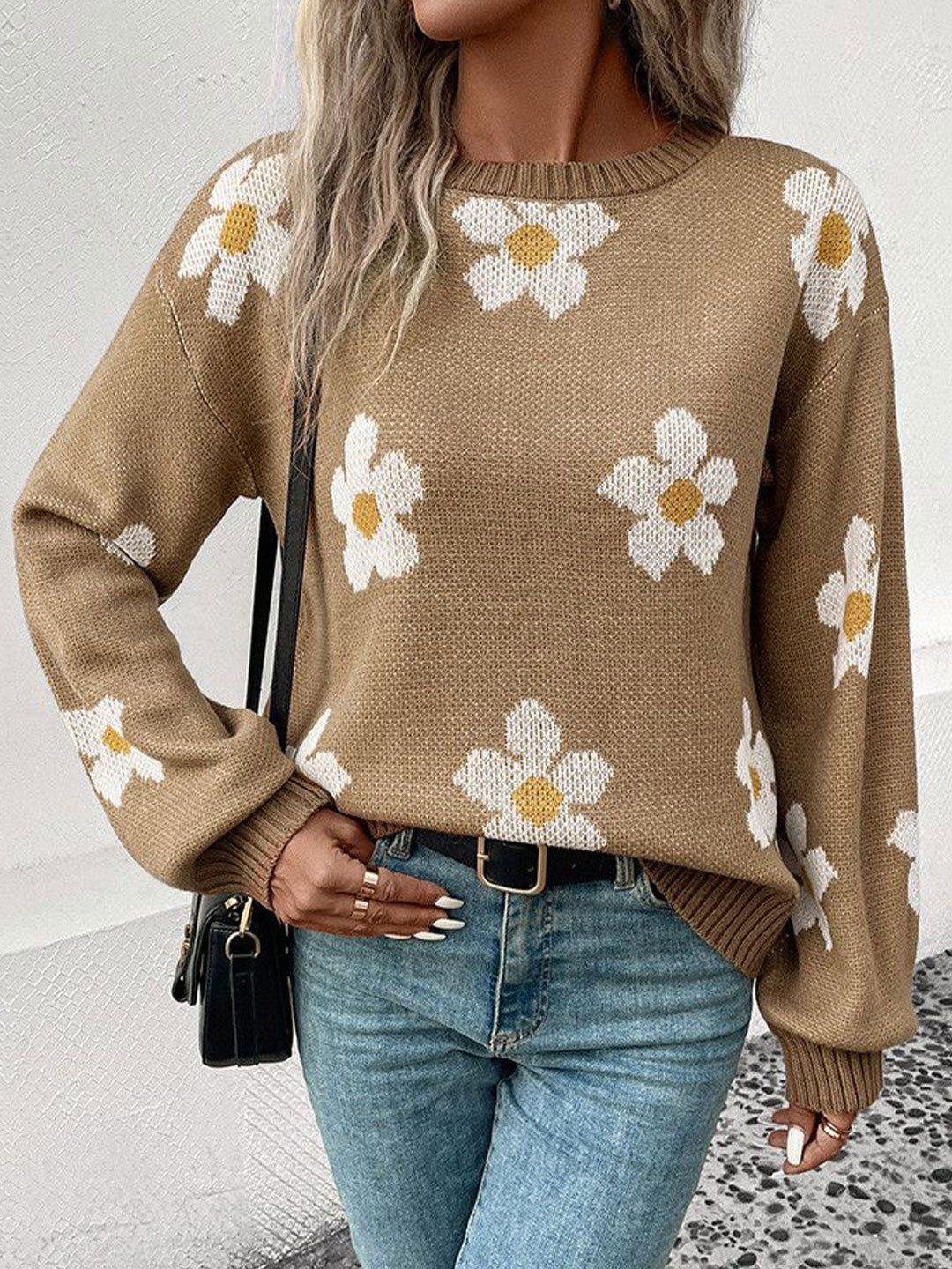 

DressBerry Women Floral Longline Pullover Sweaters, Khaki