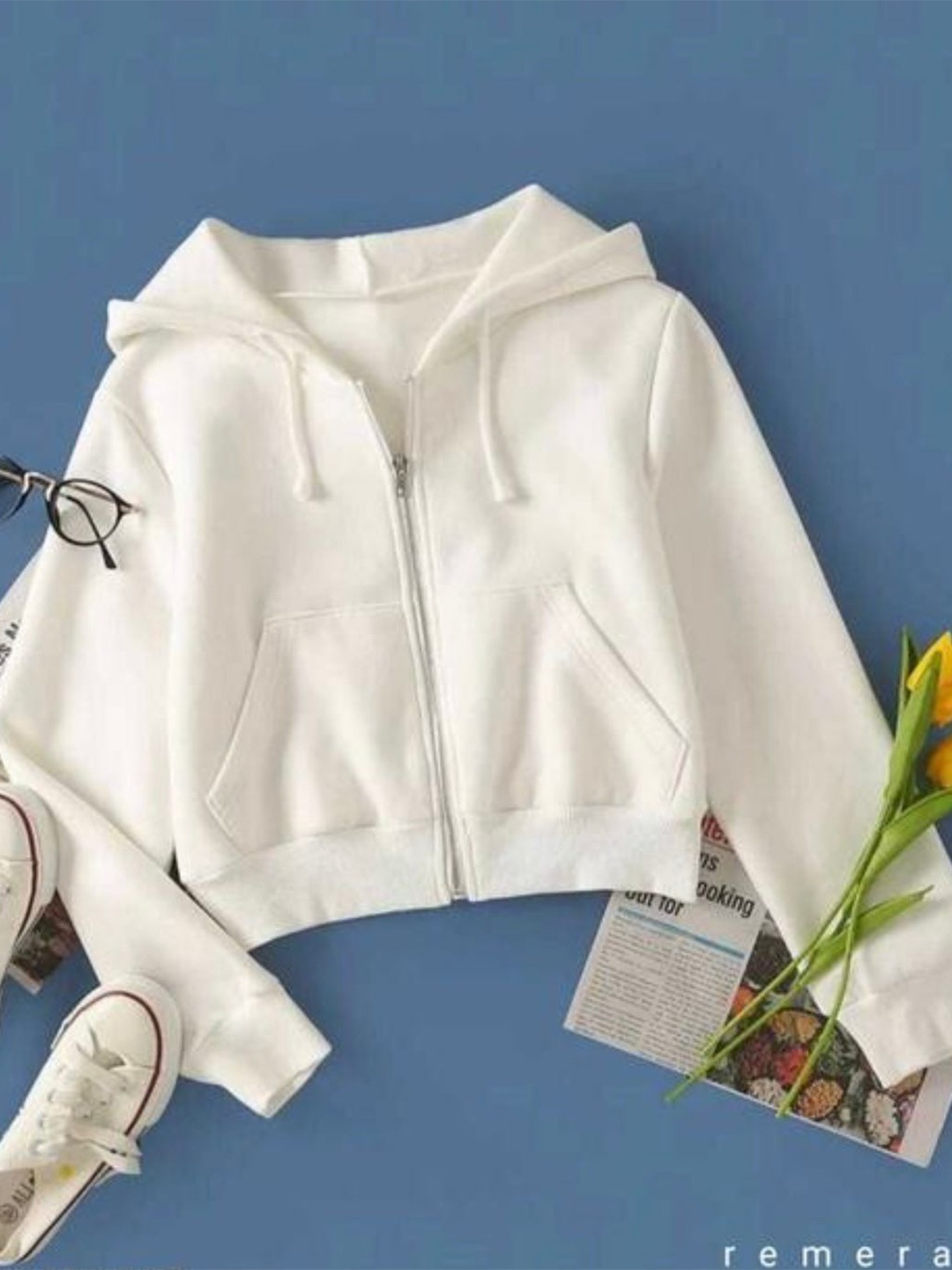 

SHAHVEER CREATION Women Hooded Front-Open Sweatshirt, White