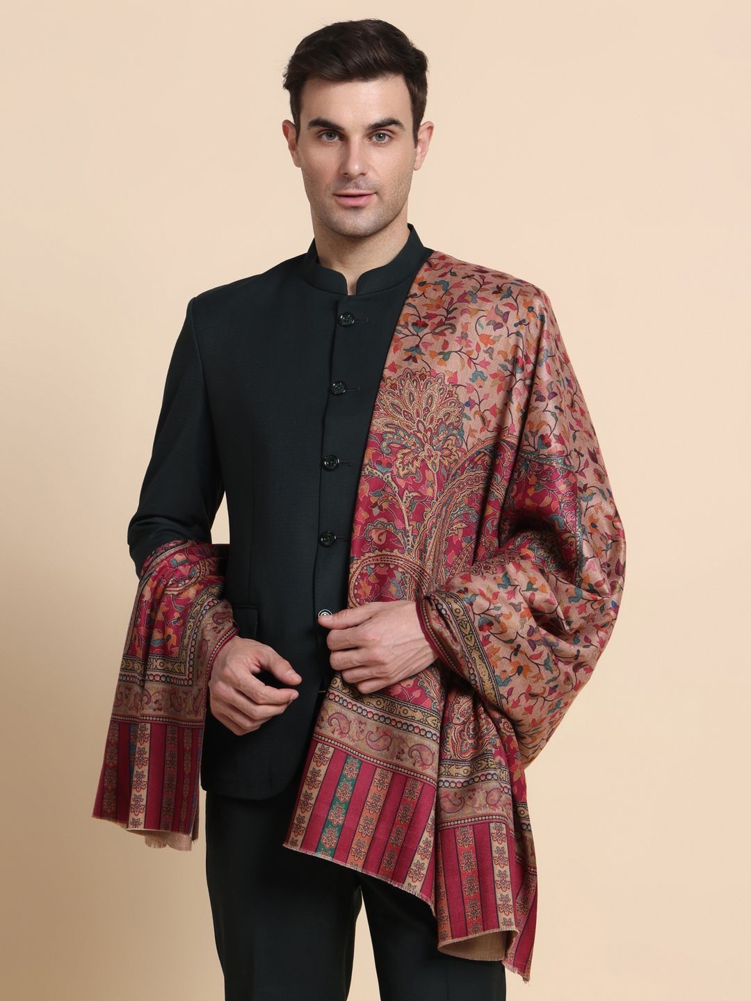 

WEAVERS VILLA Men Floral Woven Design Shawl, Pink
