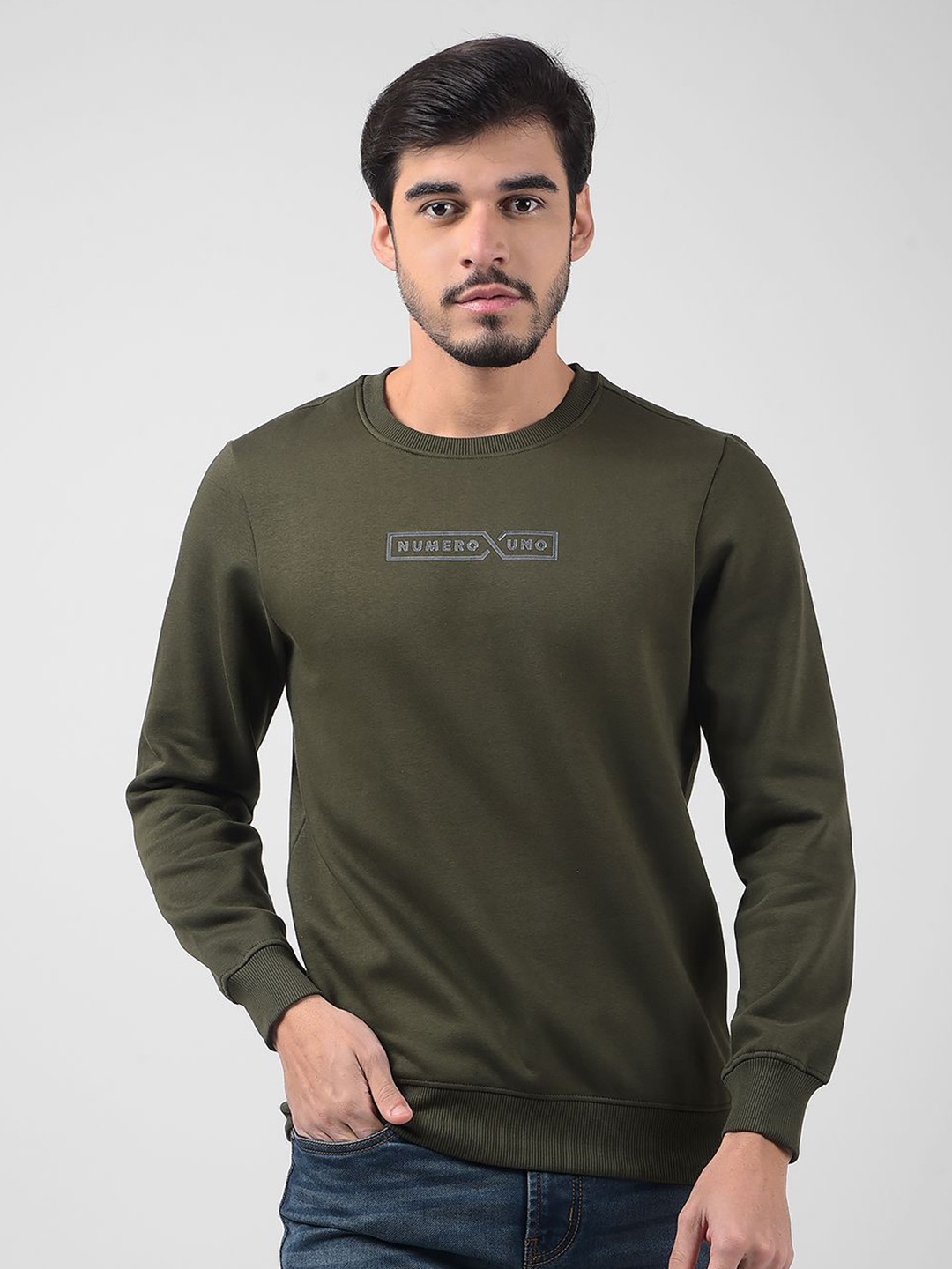 

Numero Uno Men Printed Sweatshirt, Olive