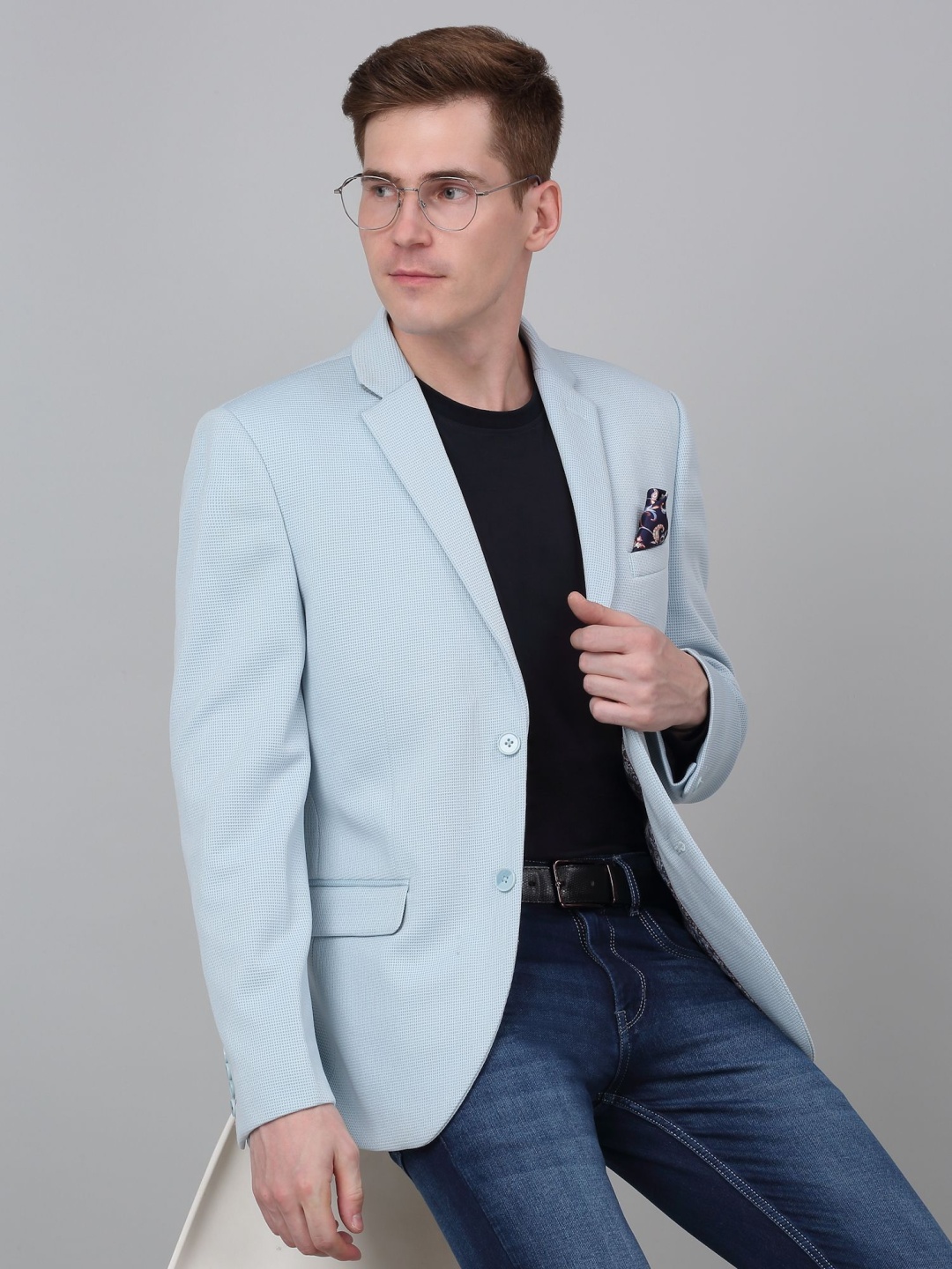 

Cantabil Self Design Notched Lapel Single Breasted Blazer, Blue