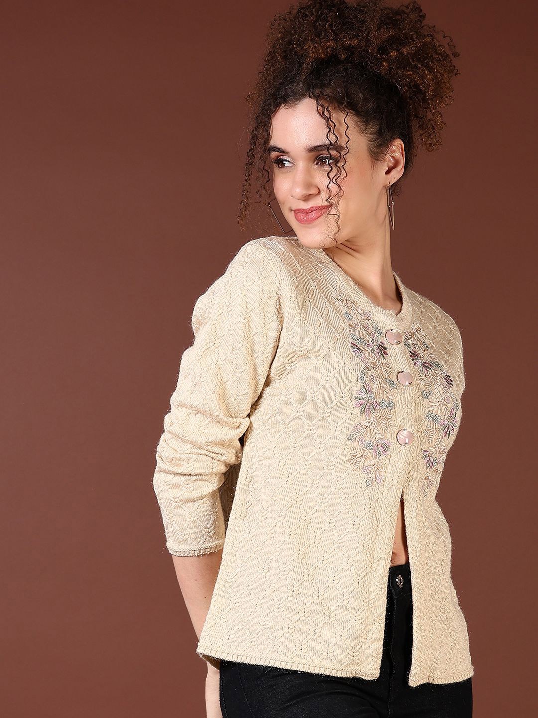 

V-Mart Women Cable Knit Cardigan, Beige