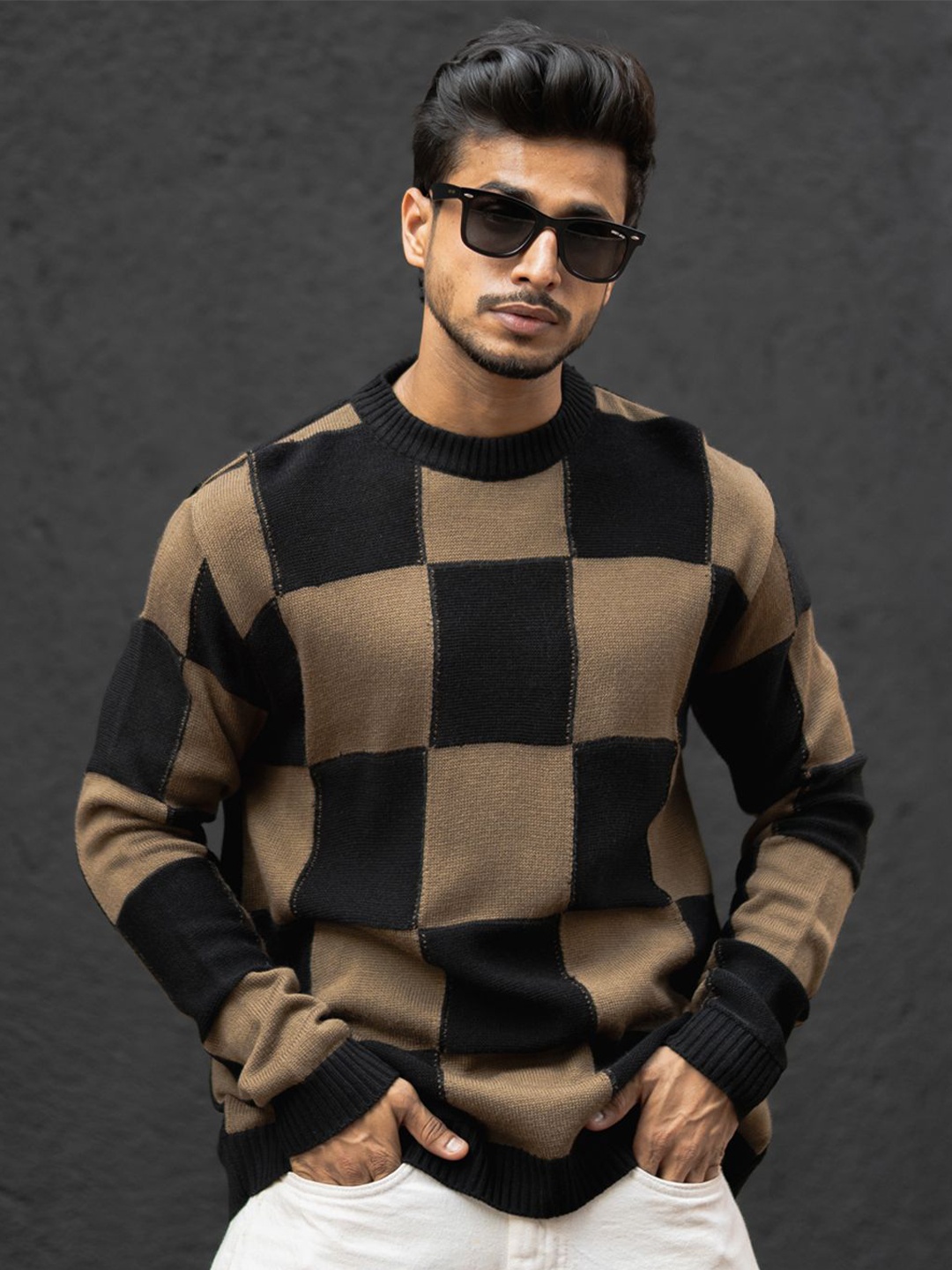 

Powerlook Men Checked Full Sleeves Casual Sweatshirt, Black