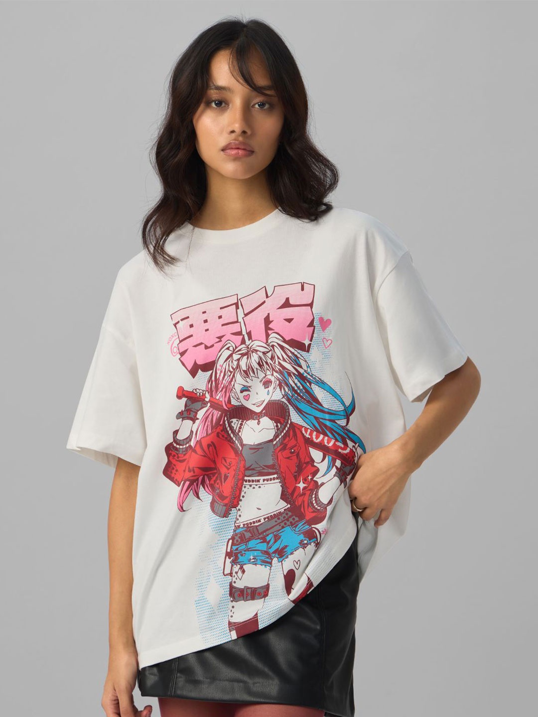 

The Souled Store Women Graphic Printed Round Neck Cotton Oversized T-shirt, White