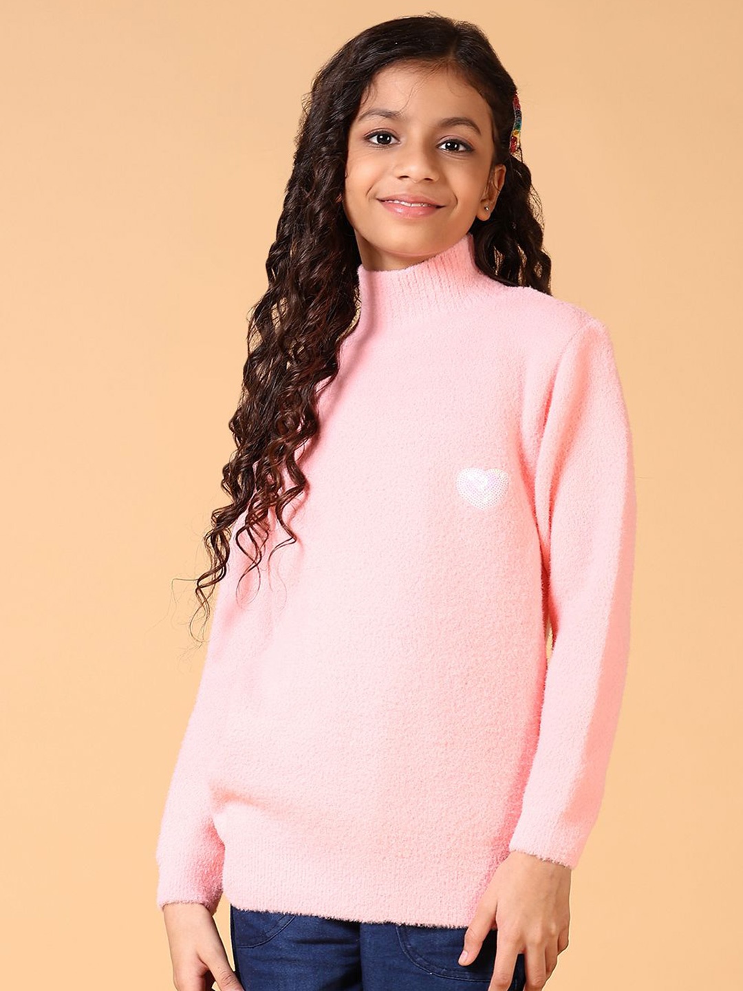

V-Mart Girls Turtle Neck Cotton Pullover, Pink