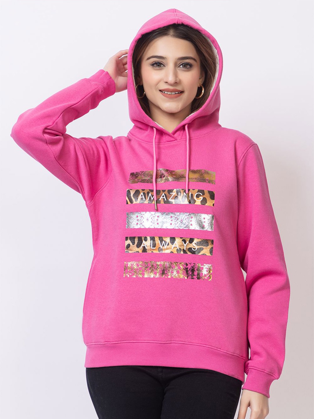 

Cheribell Women Printed Hooded Pullover Sweatshirt, Pink