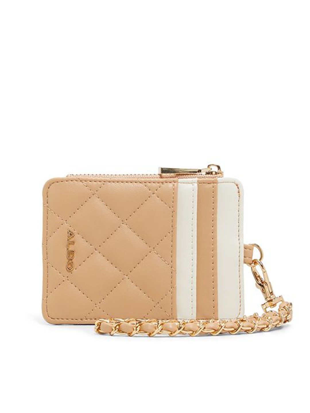 

ALDO Women Geometric Checked Zip Around Wallet, Beige