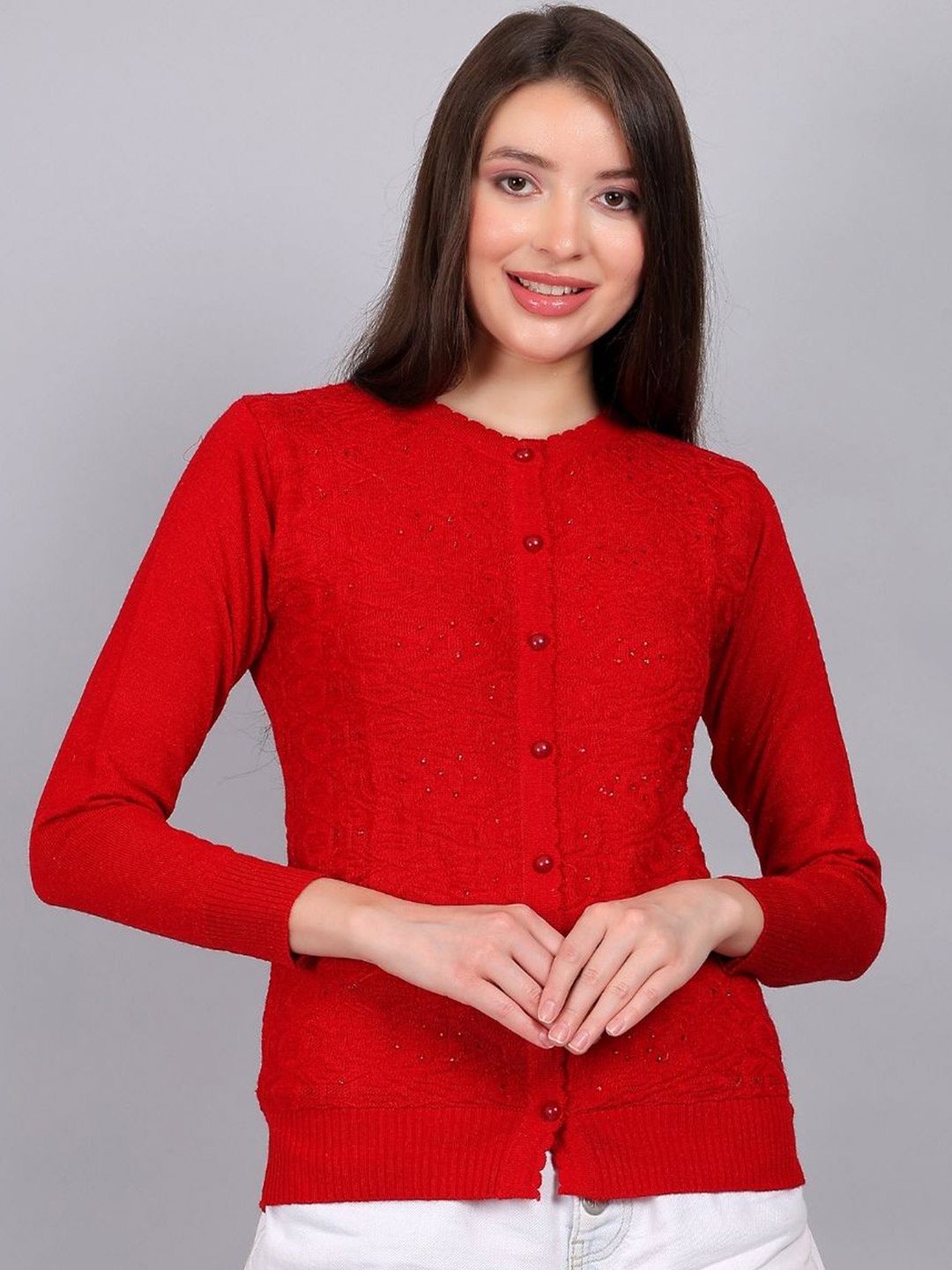 

YOUTH ROBE Women Woollen Sweater, Red