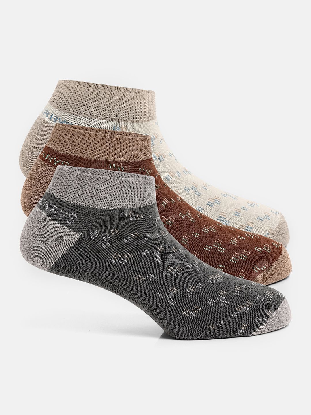 

Blackberrys Men Pack Of 3 Patterned Cotton Ankle Length Socks, Brown