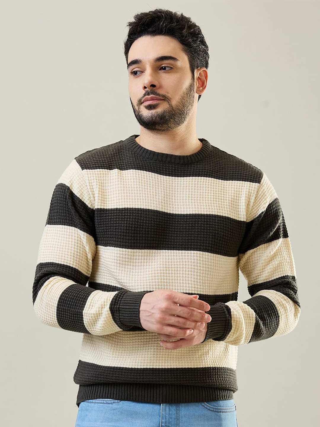 

TIM PARIS Men Colourblocked Cotton Pullover, Green