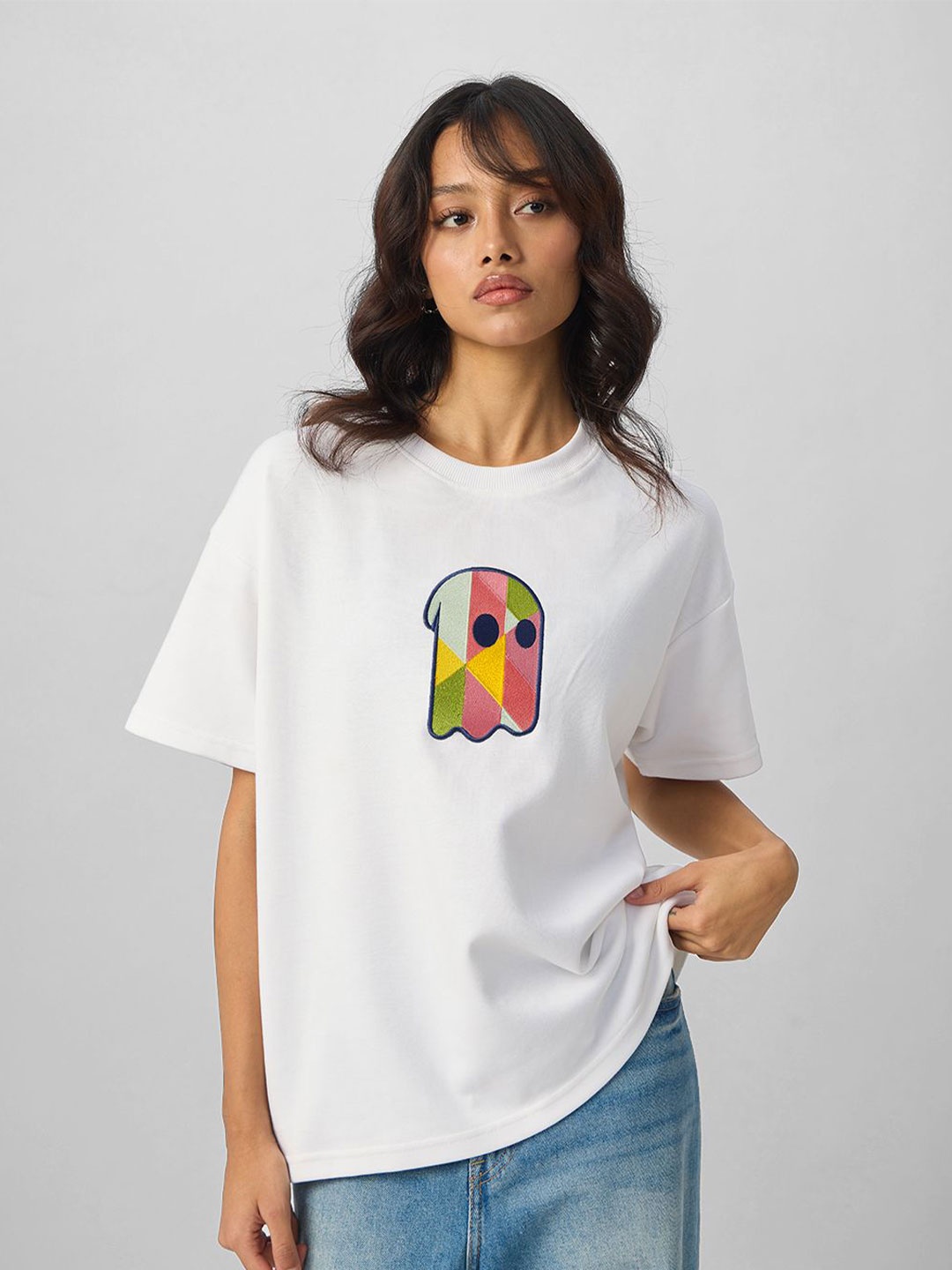 

The Souled Store Women Solid Round Neck Cotton Oversized T-shirt, White