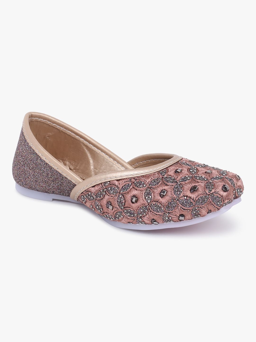 

Superminis Girls Embellished Ethnic Mojaris with Embroidered Flats, Silver