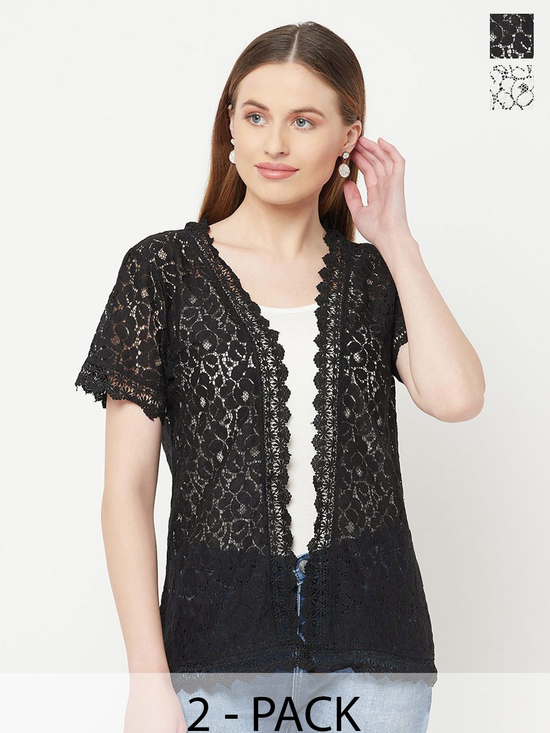

Espresso Pack Of 2 Self Design Crop Shrug, Black