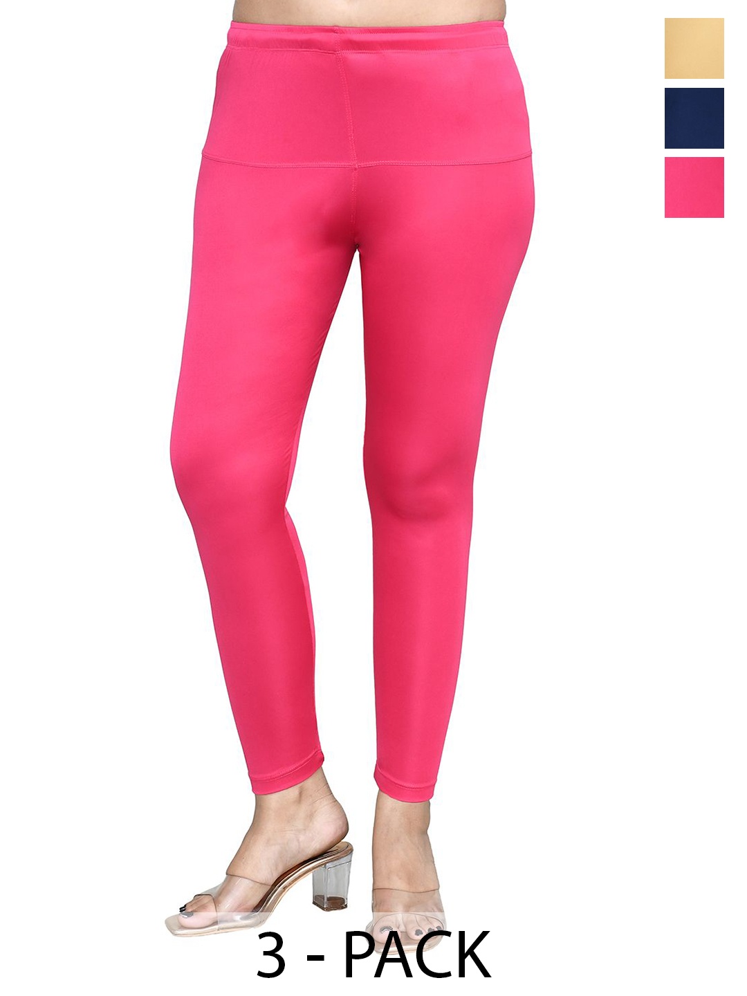 

RAPL Women Pack Of 3 Cotton Blend Breathable Ankle Length Leggings, Pink
