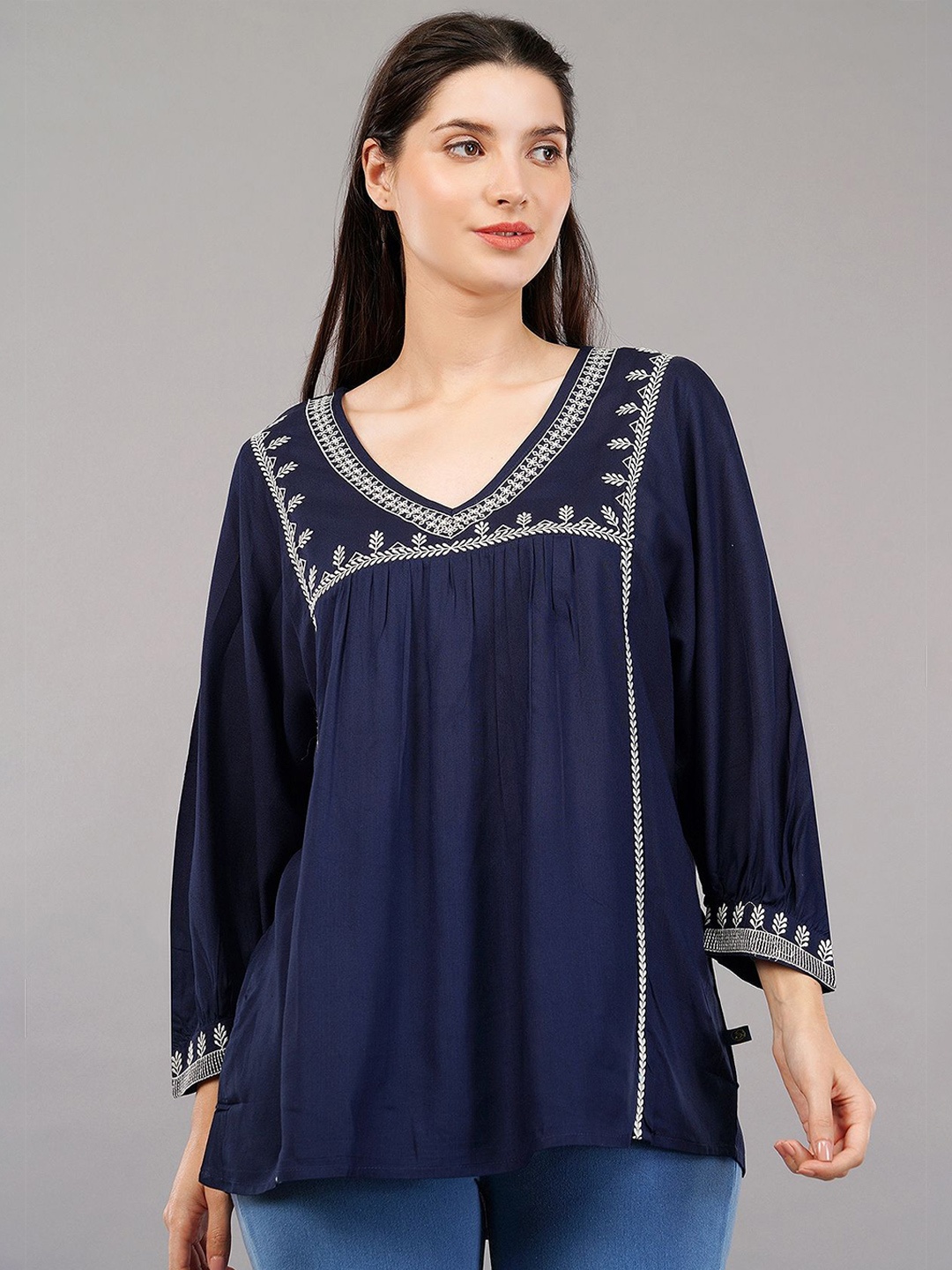 

Avaasa Buy Shruthi Women Embroidered Liva Top, Blue