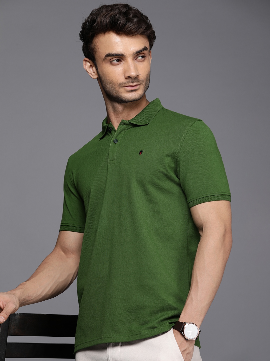 

Louis Philippe Sport Men Polo Collar Pure Cotton Slim Fit T-shirt, Green