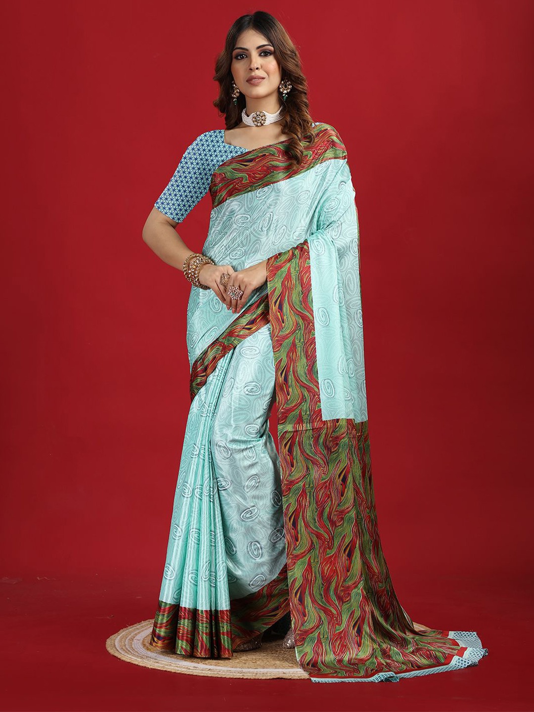

A.V.M. SILK MILLS Abstract Printed Pure Crepe Saree, Blue