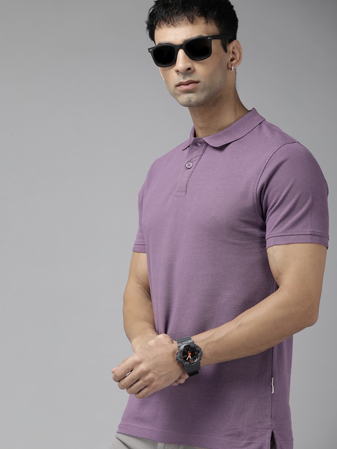 

The Roadster Life Co. Men Polo Collar Pure Cotton T-shirt, Purple