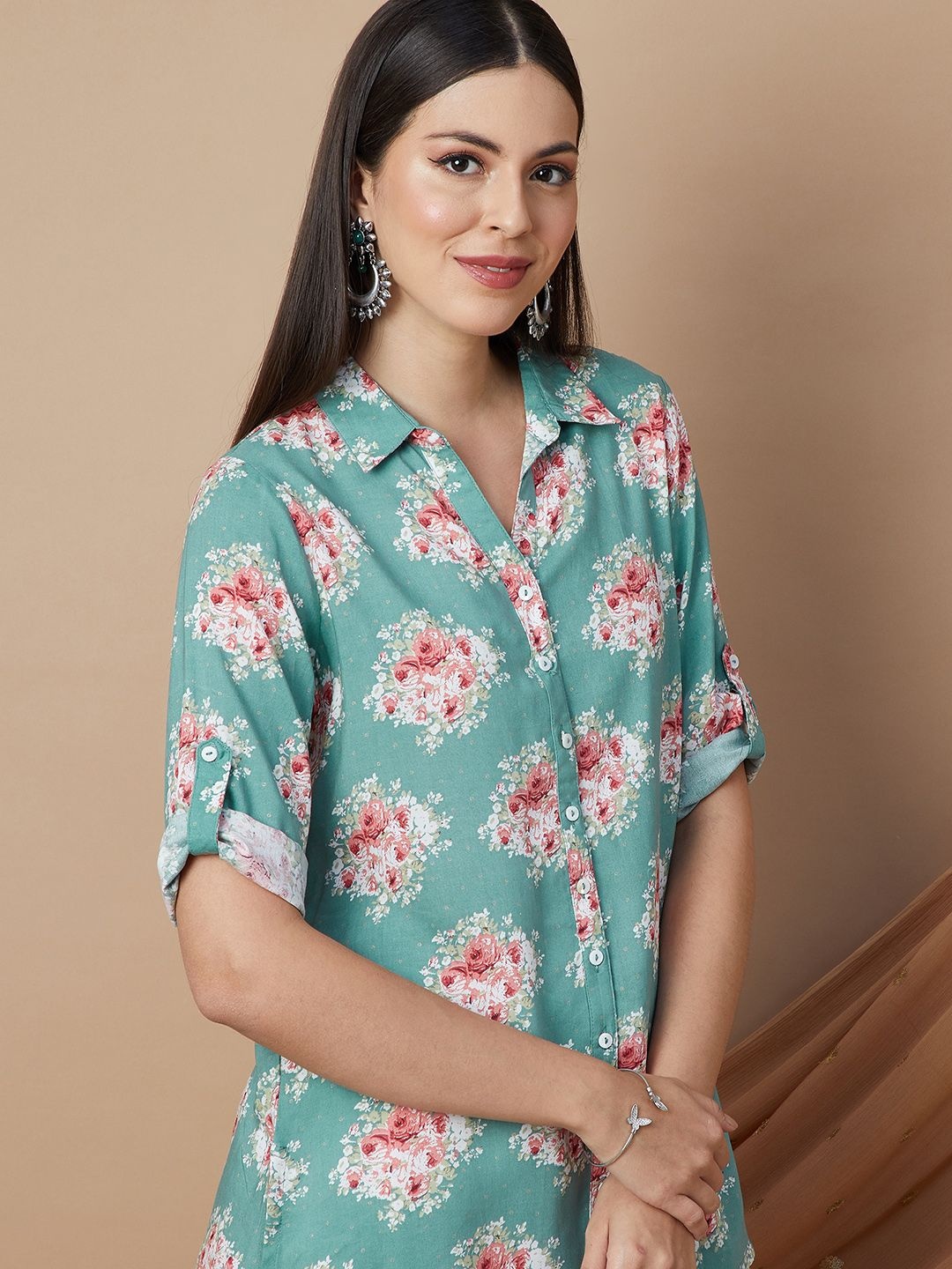 

Melange by Lifestyle Women Floral Printed Shirt Style Top, Green