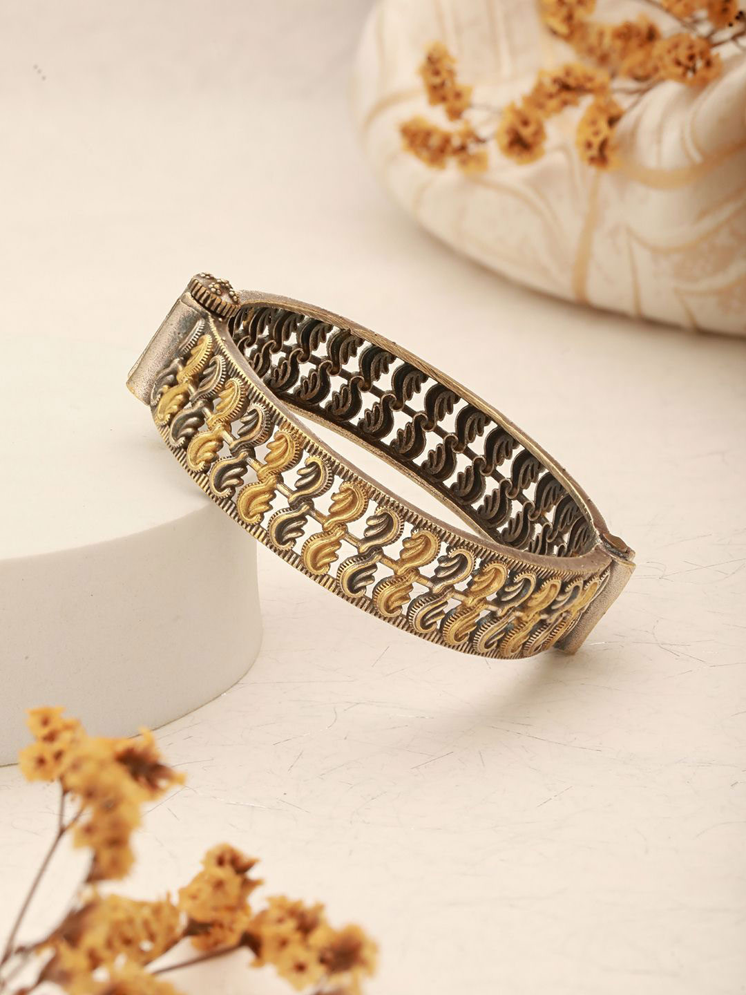 

Saraf RS Jewellery Filigree Rhodium-Plated Bangle-Style Bracelet, Gold