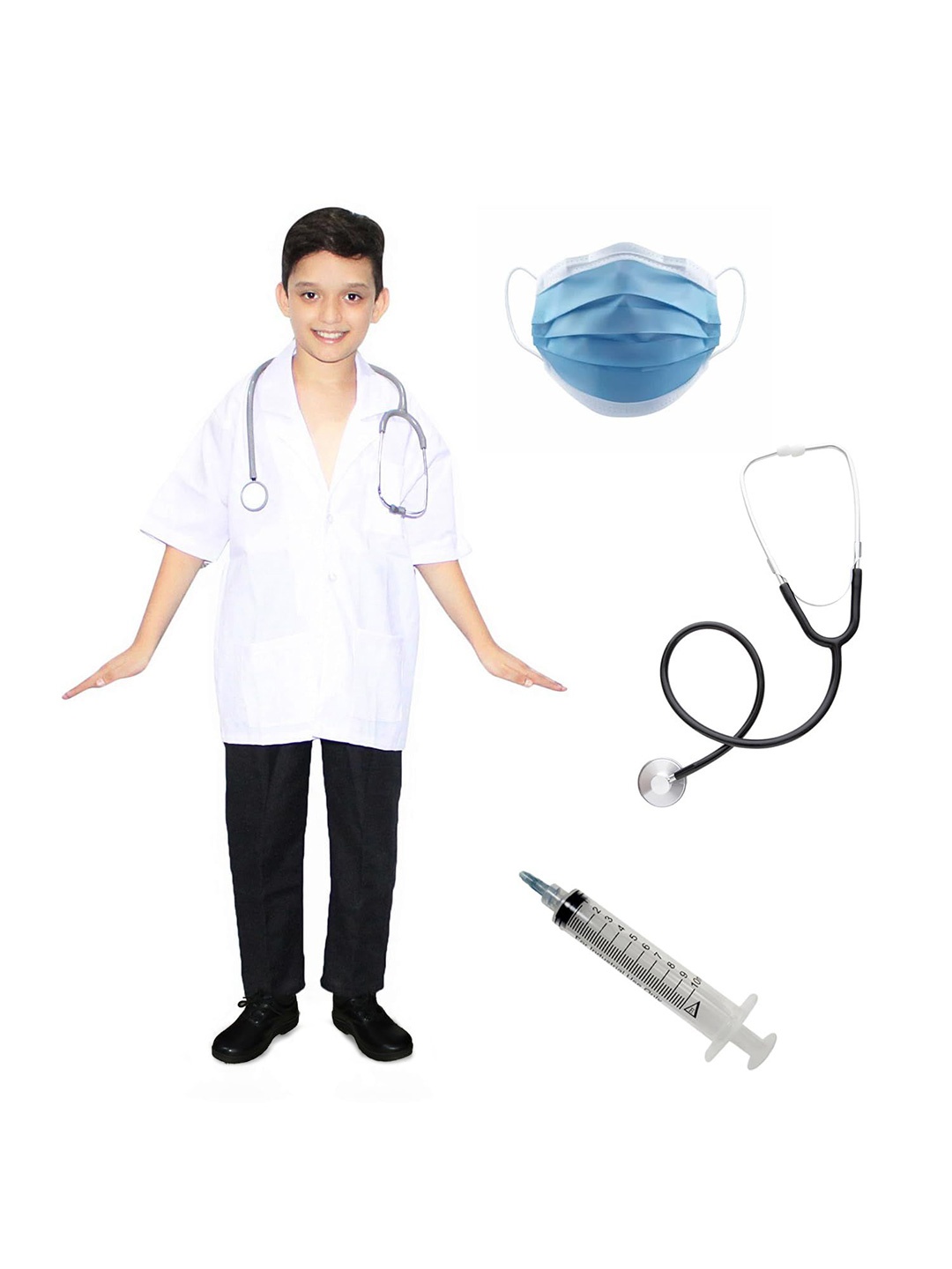 

Kaku Fancy dresses Kids Our Community Helper Doctor Costume Coat With Stethoscope & Mask, White